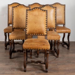19th Century Set of Six Swedish Vintage Leather Dining Chairs