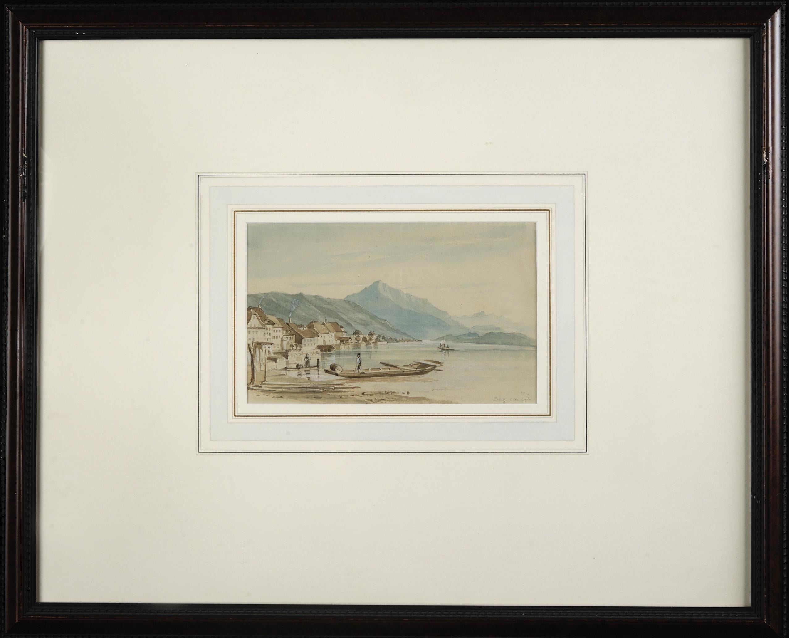 Swiss 19th Century Set of Six Watercolors Depicting Views of Switzerland