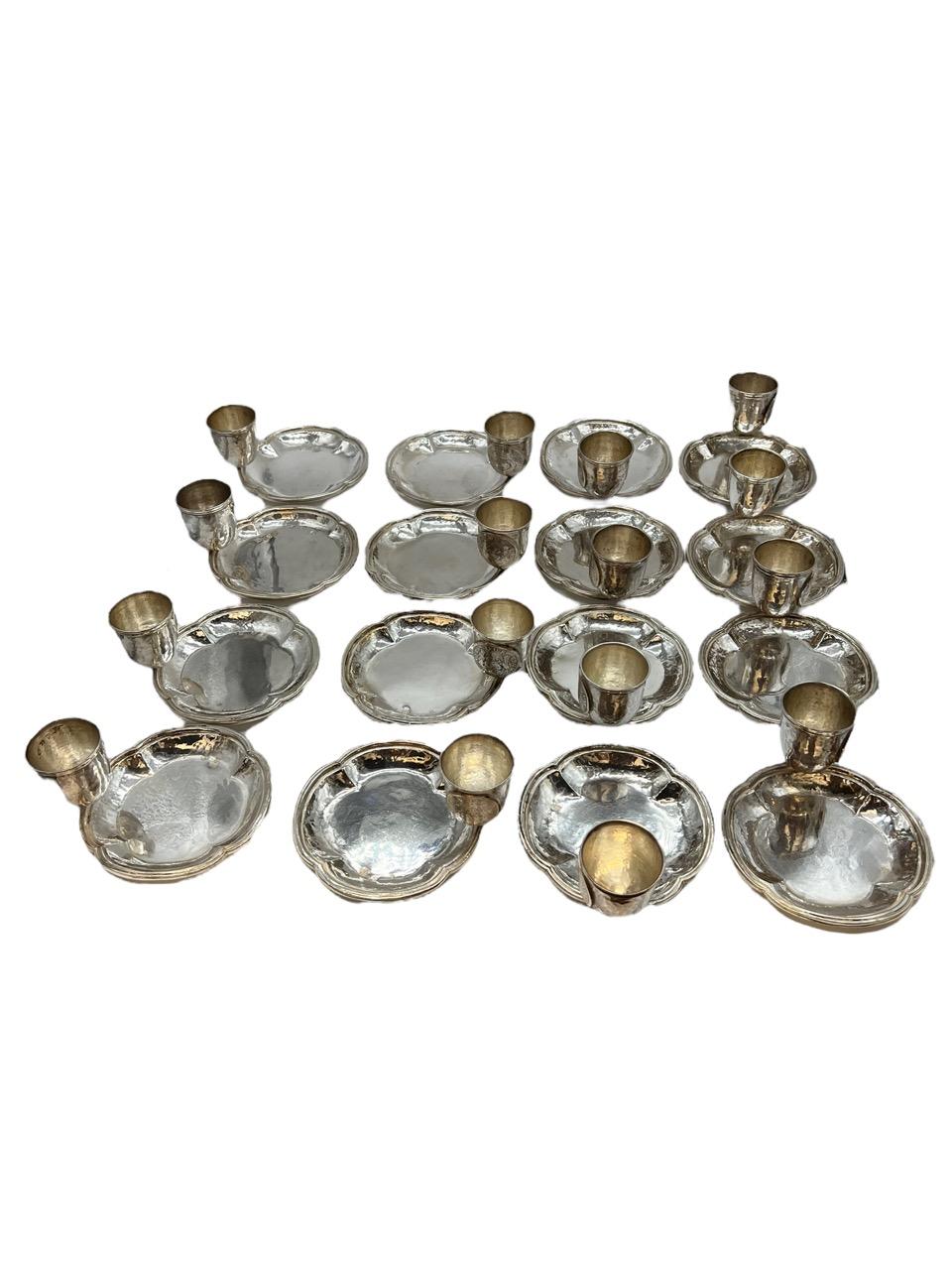 19th Century Set of Sixteen Spanish Sterling Silver Dishes with Bowl Attached In Fair Condition For Sale In North Miami, FL