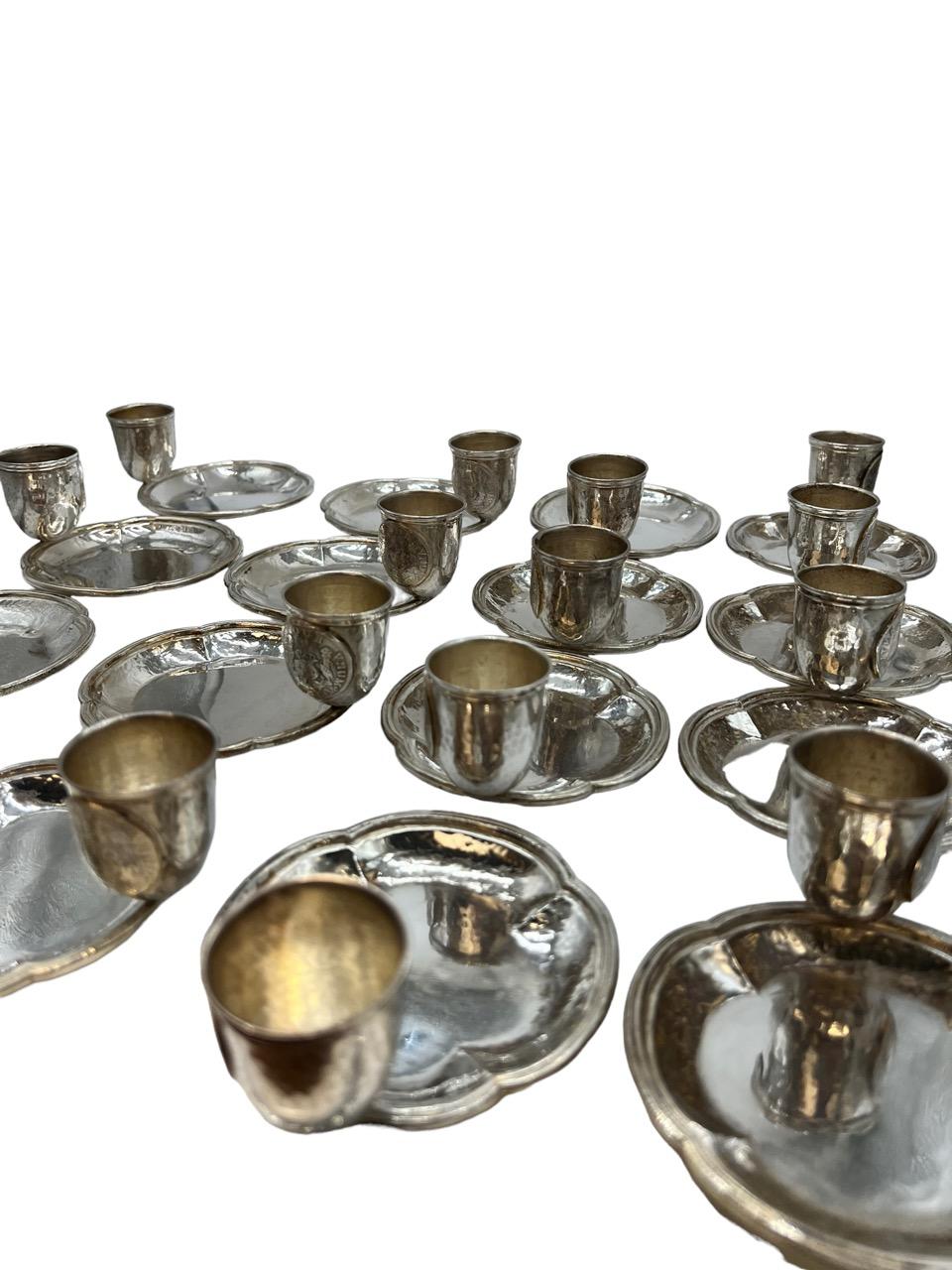 19th Century Set of Sixteen Spanish Sterling Silver Dishes with Bowl Attached For Sale 1