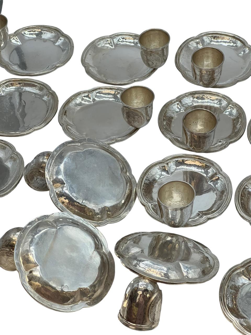 19th Century Set of Sixteen Spanish Sterling Silver Dishes with Bowl Attached For Sale 5
