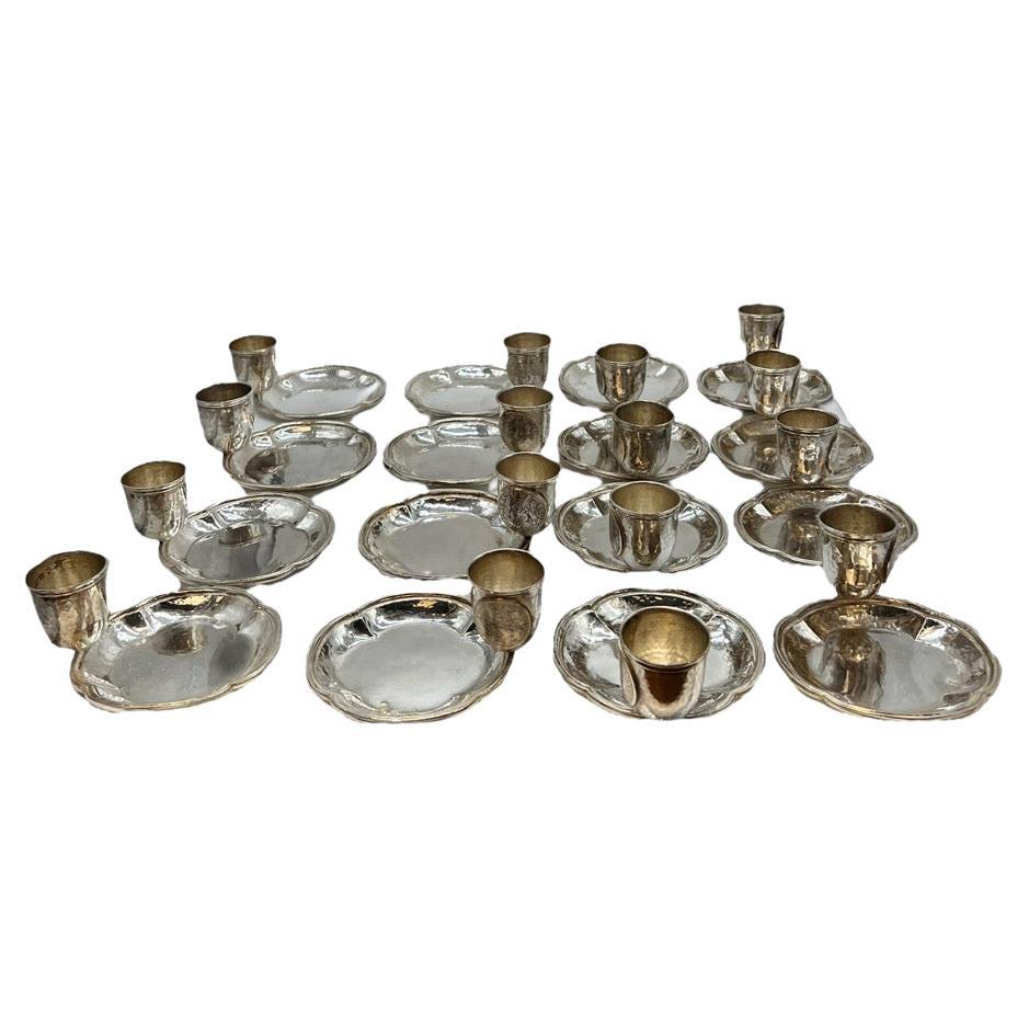 19th Century Set of Sixteen Spanish Sterling Silver Dishes with Bowl Attached