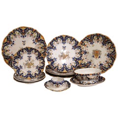 Antique 19th Century Set of Ten French Painted Faience Plates and Dishes from Normandy