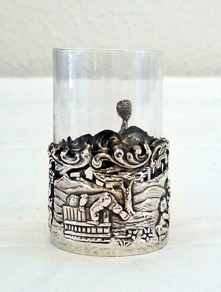 19th Century Set of Ten Sterling Silver Shot Glasses by W Comyn 1