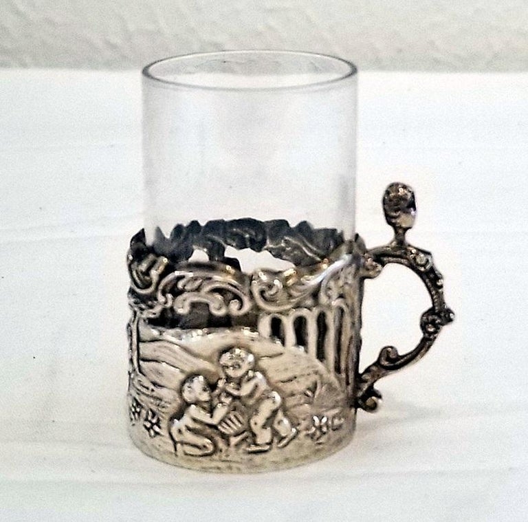 19th Century Set of Ten Sterling Silver Shot Glasses by W Comyn For