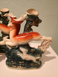 19th Century Set of Three English Staffordshire Pottery Vases Country Style