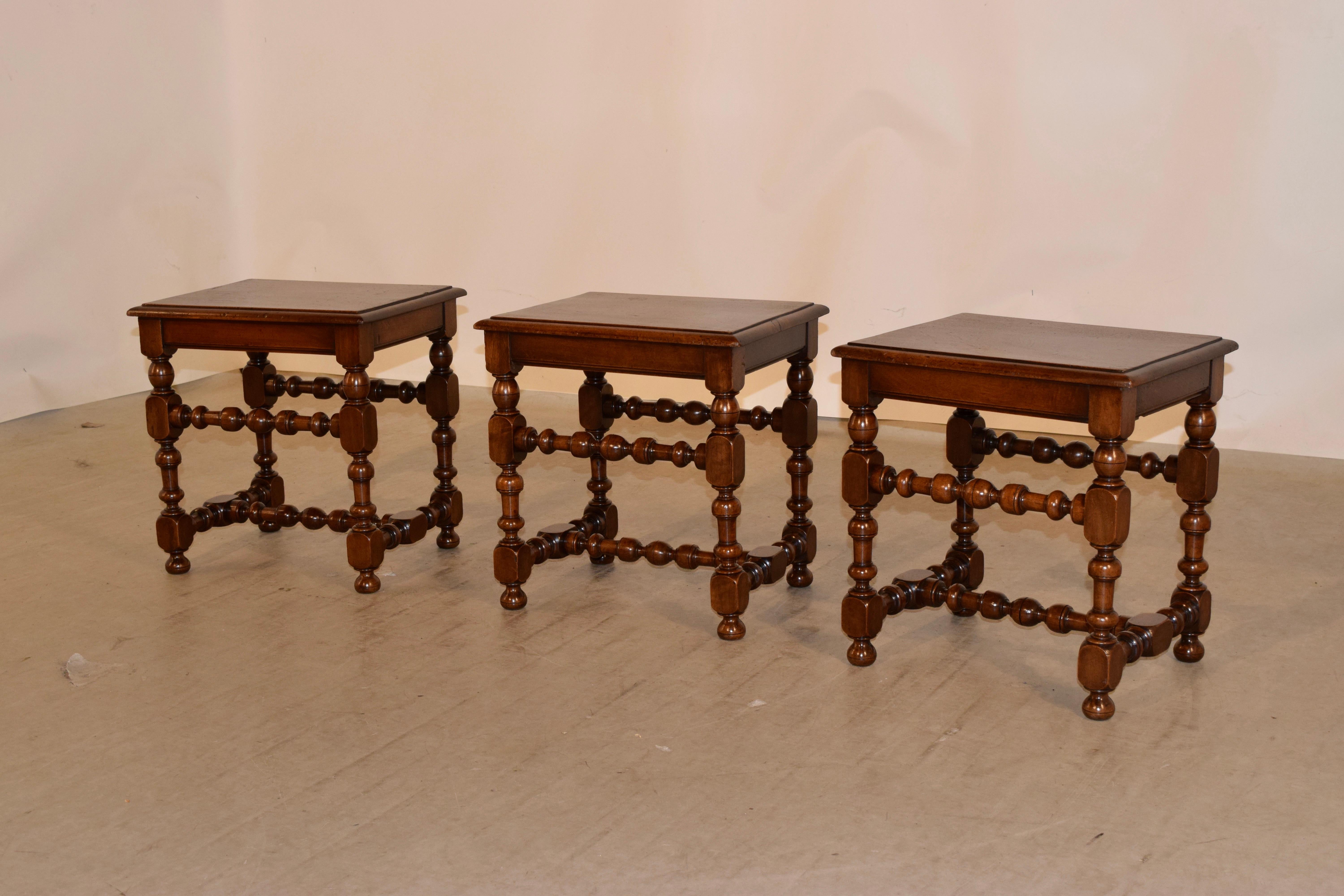 Country 19th Century Set of Three French Walnut Stools For Sale