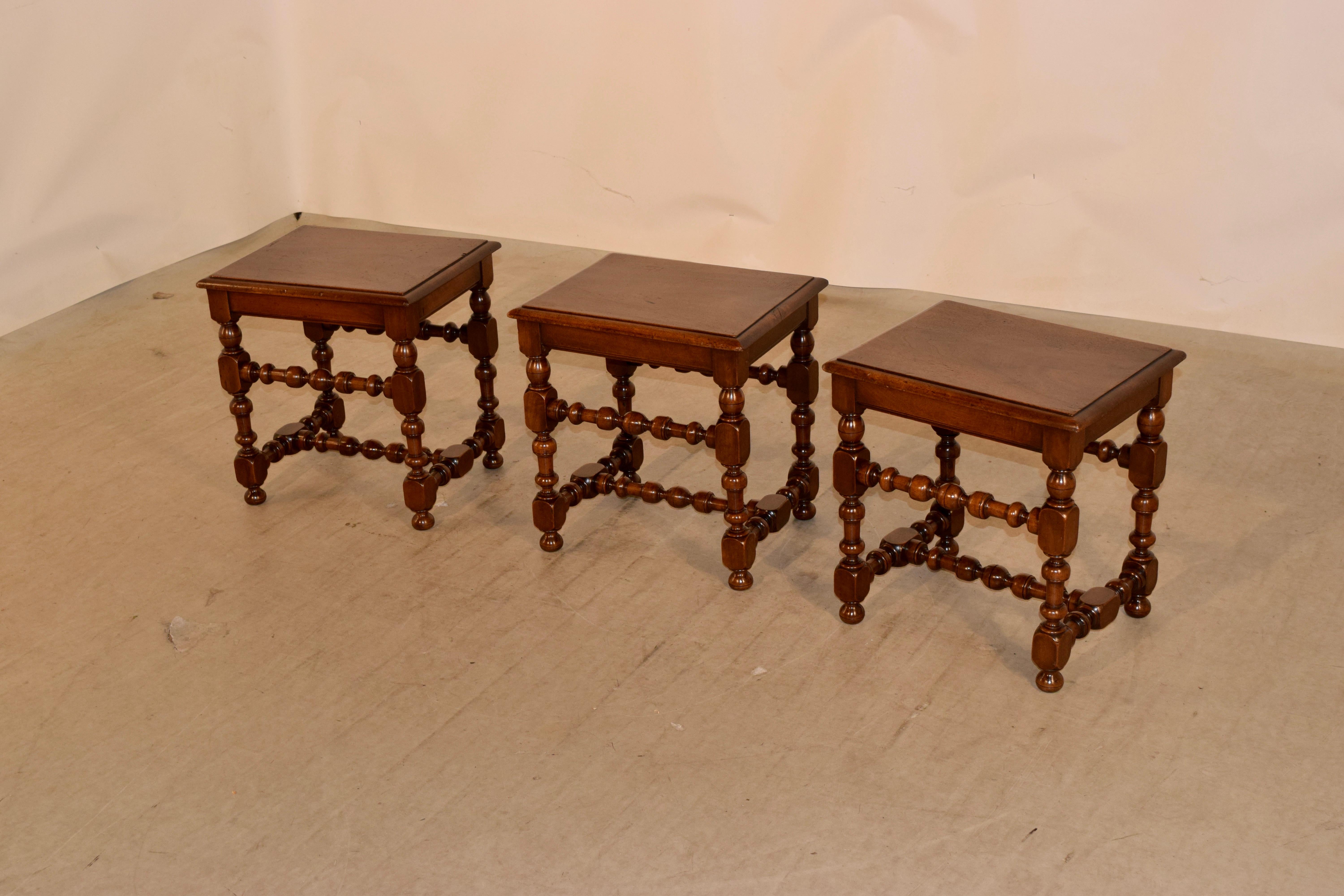 19th Century Set of Three French Walnut Stools In Good Condition For Sale In High Point, NC
