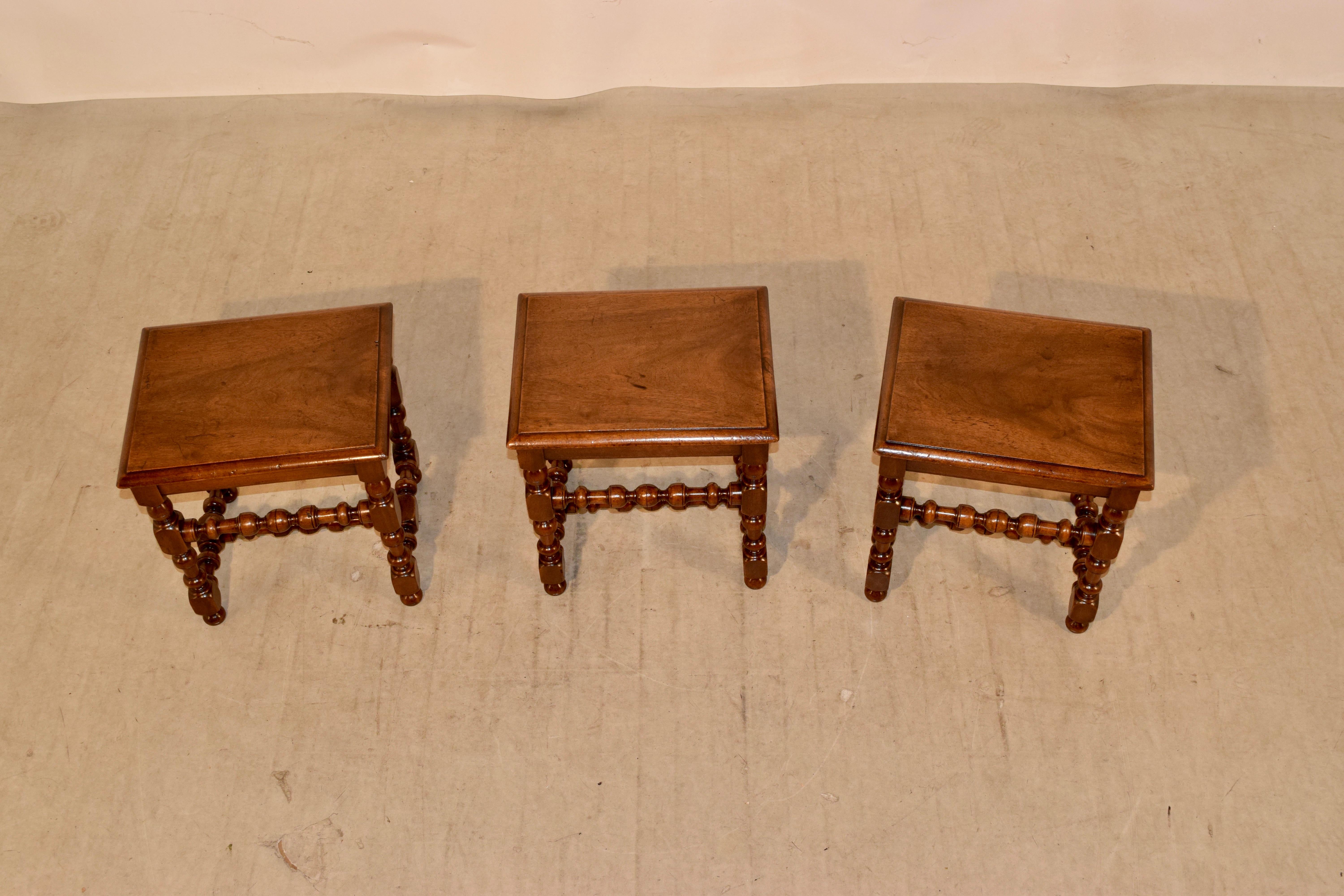 19th Century Set of Three French Walnut Stools For Sale 1