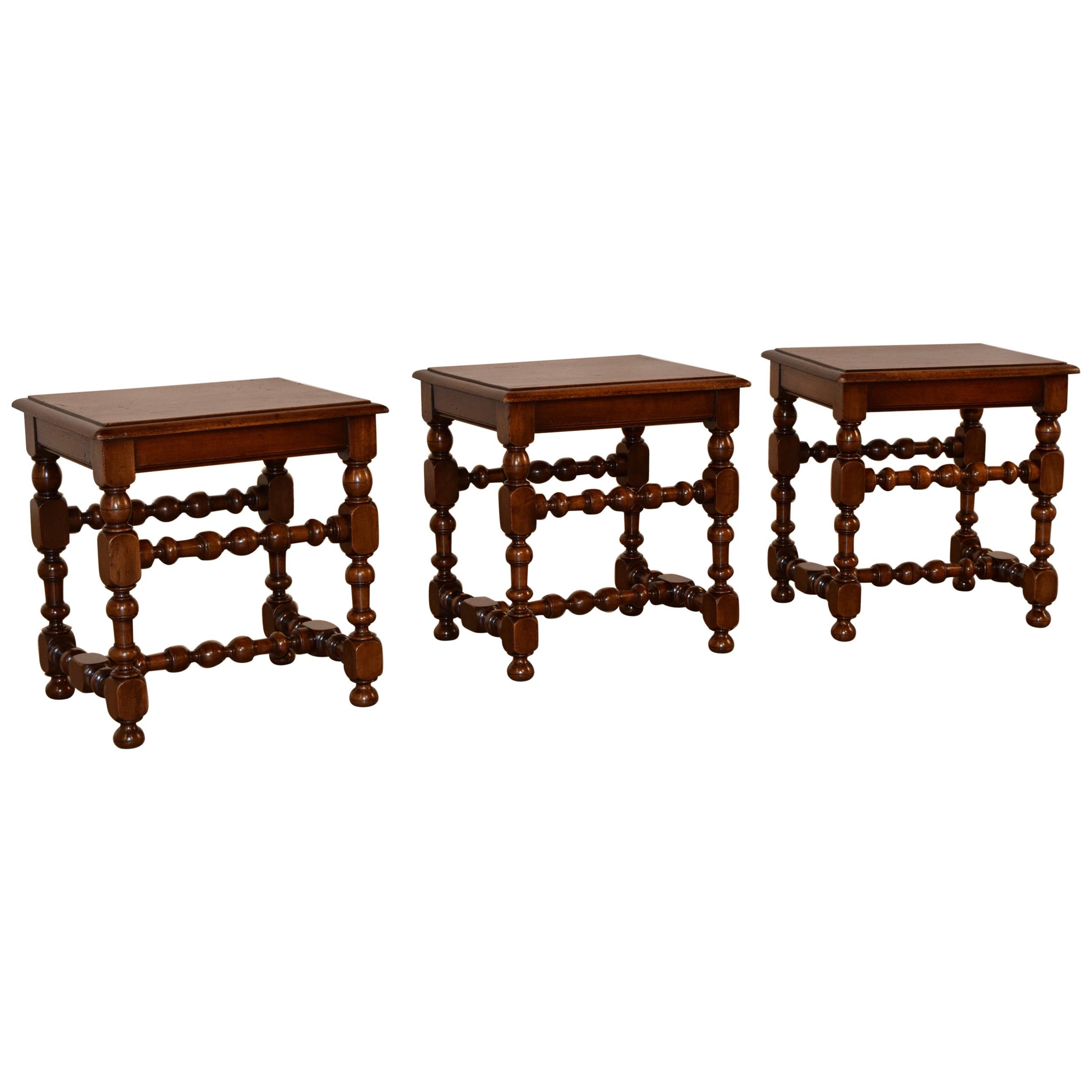 19th Century Set of Three French Walnut Stools For Sale