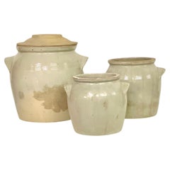 19th Century set of Three Glazed Confit Pots