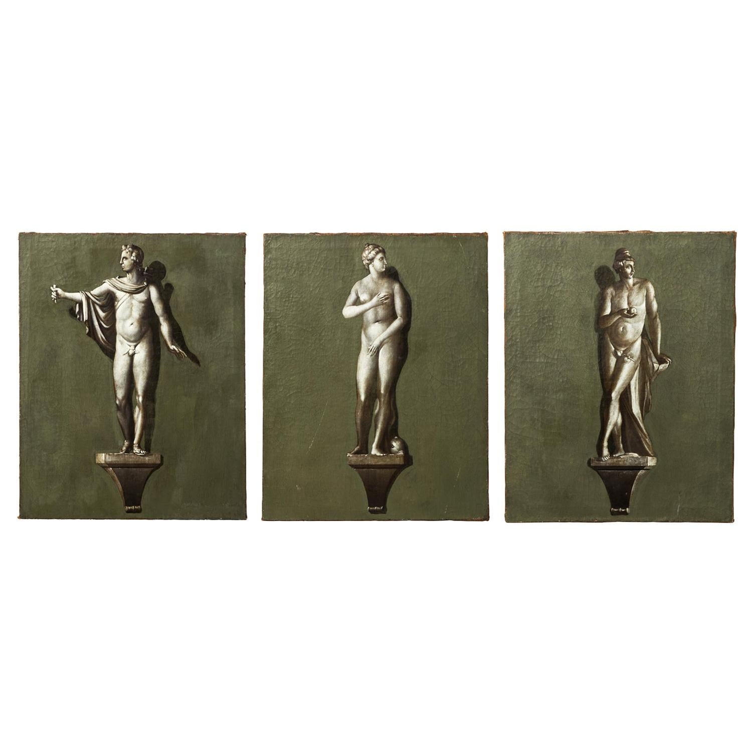 19th Century Set of Three Grisailles Paintings For Sale