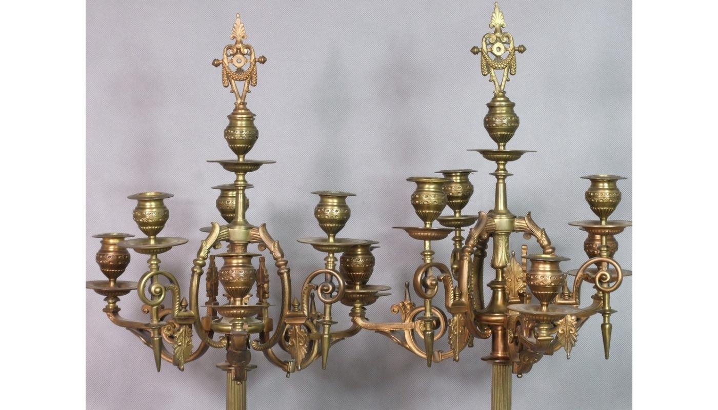 French 19th Century Set of Two Bronze Candelabras