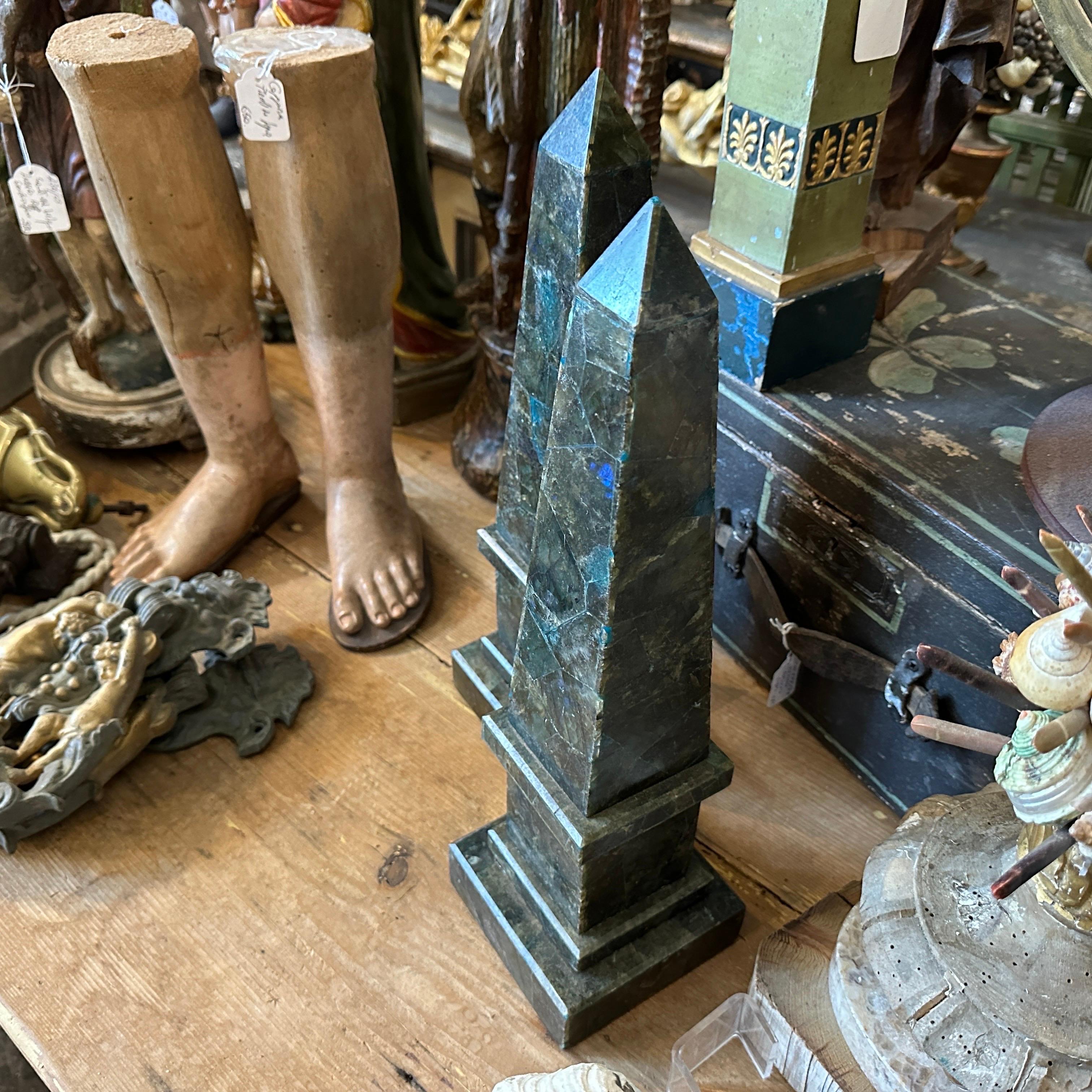 19th Century Set of Two Green Marble and Lapis lazuli Assembled Italian Obelisks For Sale 1