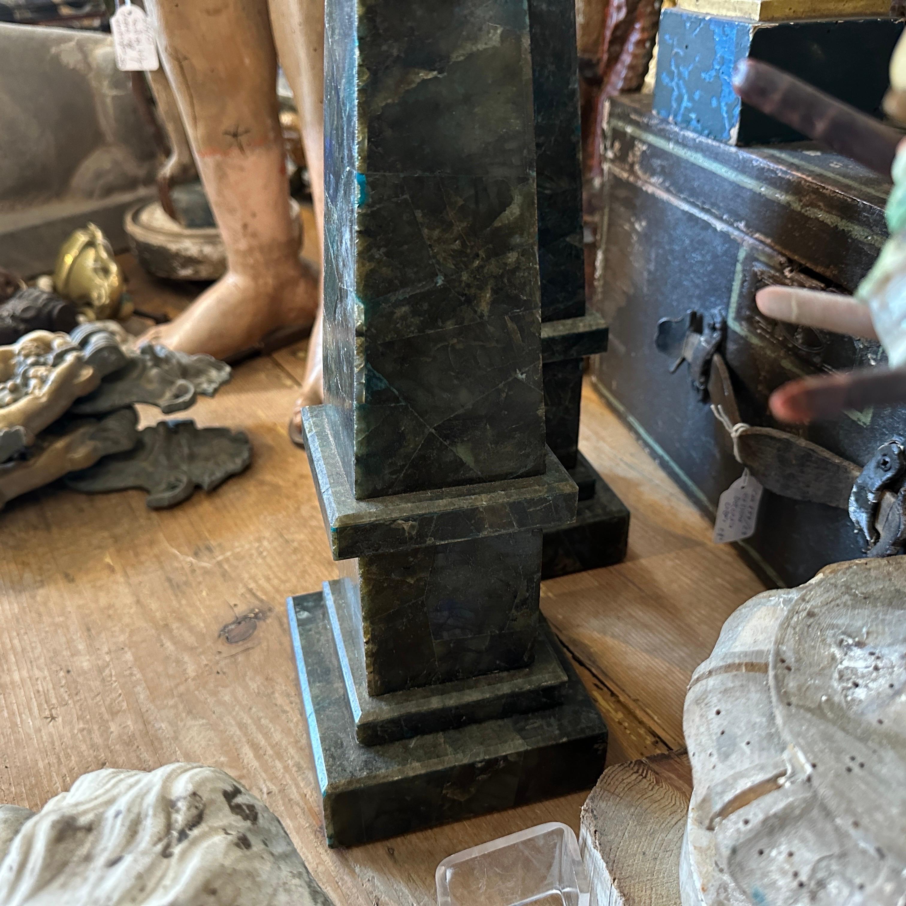 19th Century Set of Two Green Marble and Lapis lazuli Assembled Italian Obelisks For Sale 2