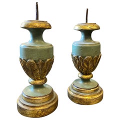 19th Century Set of Two Hand-Carved Lacquered Wood Sicilian Torcheres