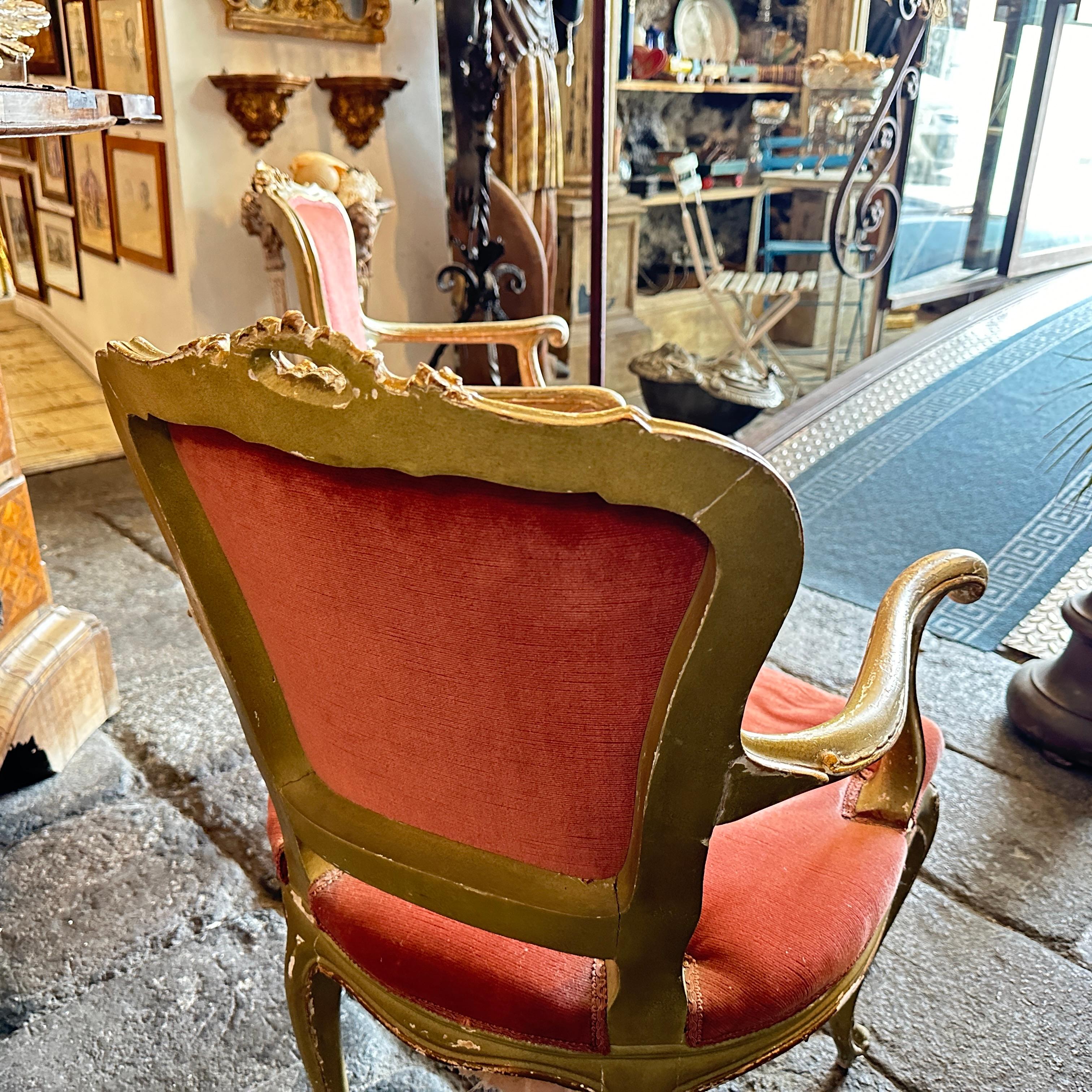 19th Century Set of Two Green Lacquered Wood Venetian Armchairs For Sale 6