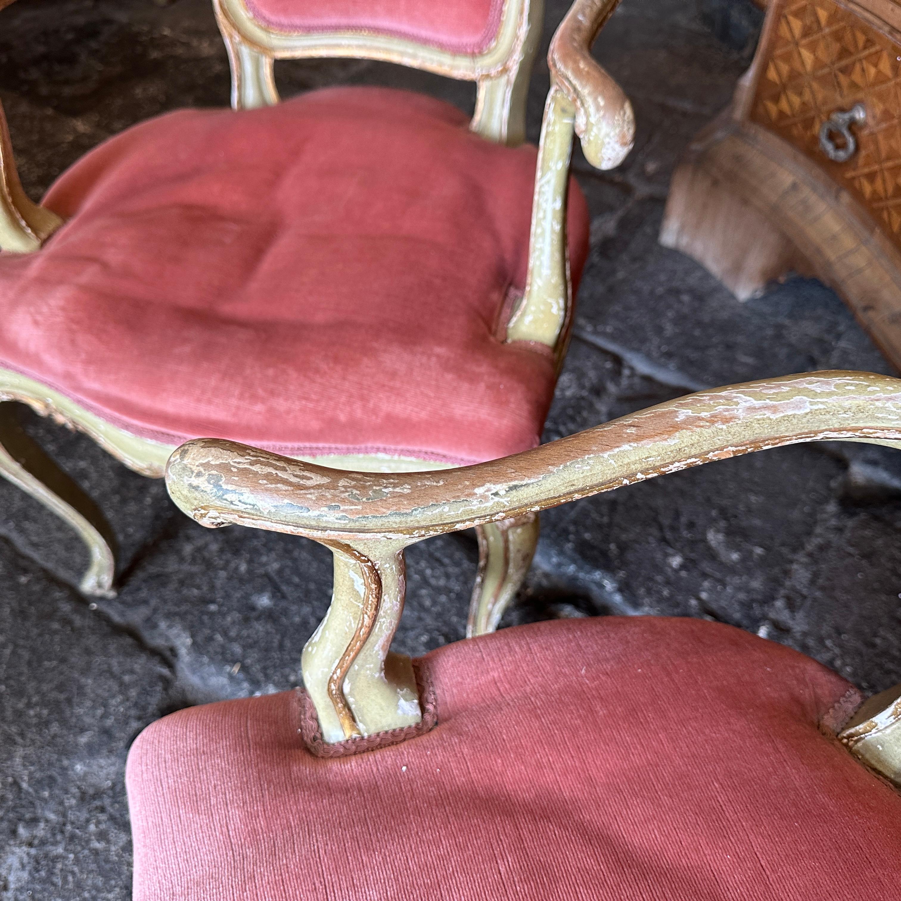 19th Century Set of Two Green Lacquered Wood Venetian Armchairs For Sale 2