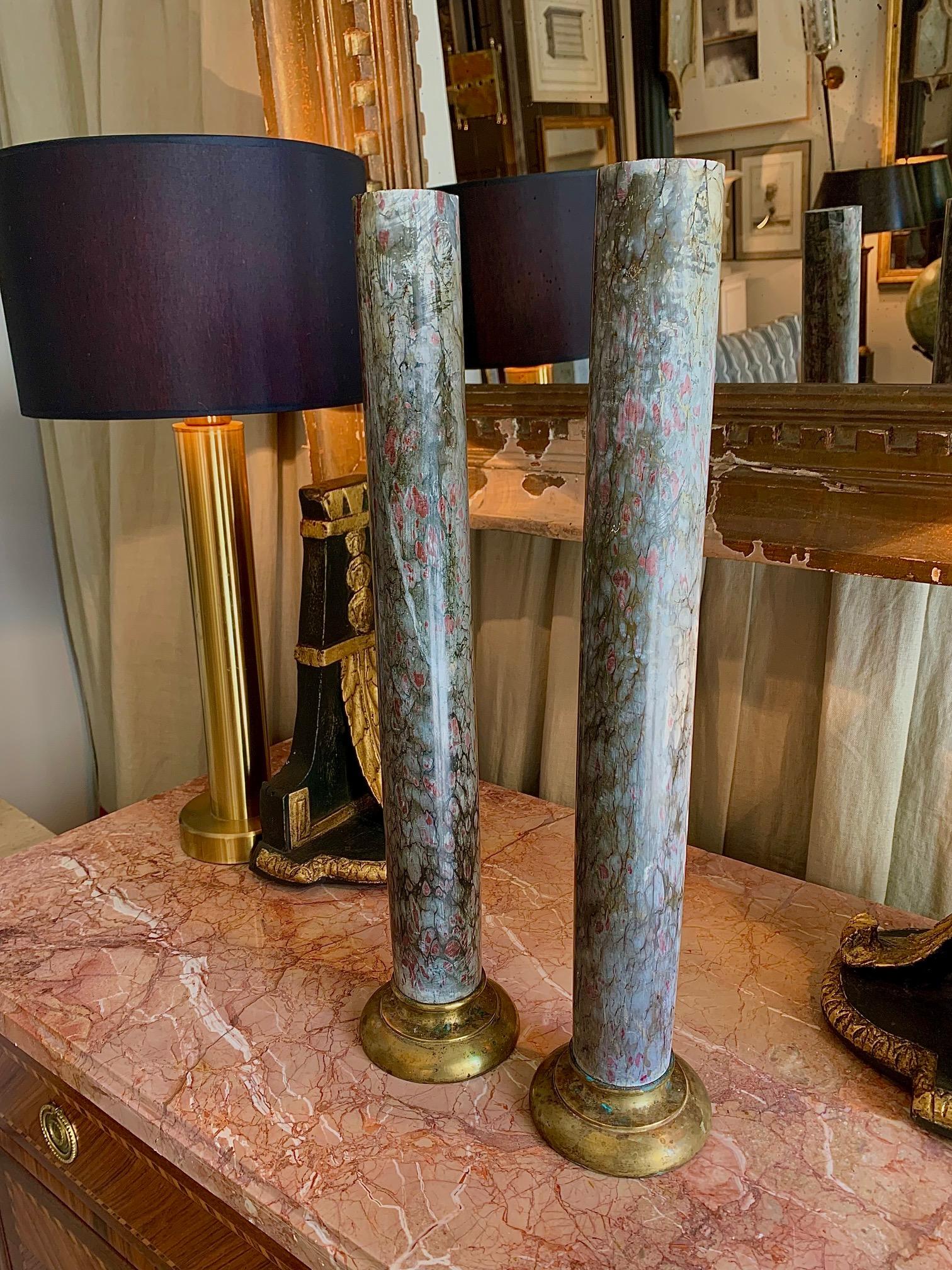 19th Century Set of  Two Marble Columns and Gilt Bronze 12