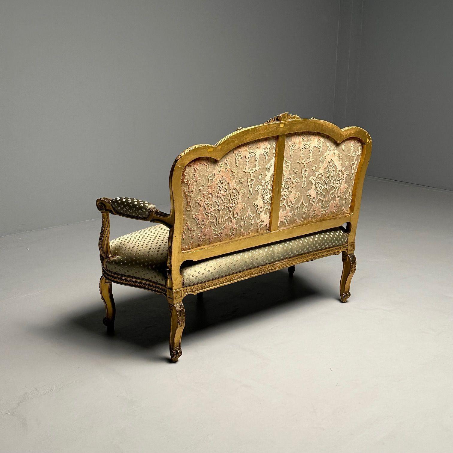 Settee / Canape aus dem 19. Jahrhundert, Durand, Louis XV.-Sessel, vergoldetes Holz, Scalamandre-Polsterung im Angebot 5