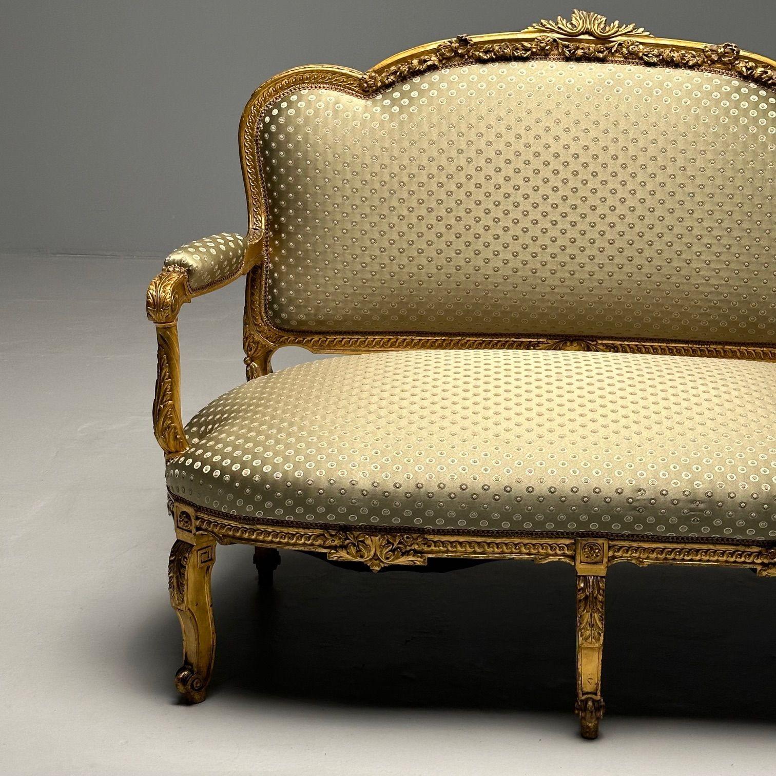 Settee / Canape aus dem 19. Jahrhundert, Durand, Louis XV.-Sessel, vergoldetes Holz, Scalamandre-Polsterung im Angebot 6