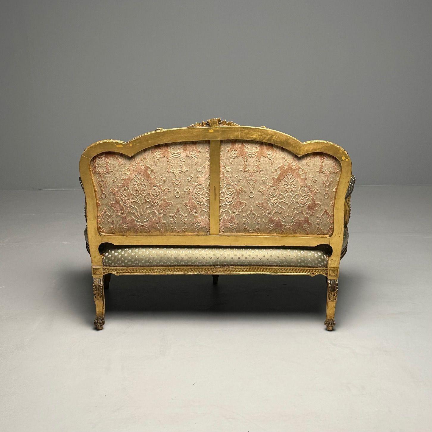 Settee / Canape aus dem 19. Jahrhundert, Durand, Louis XV.-Sessel, vergoldetes Holz, Scalamandre-Polsterung im Angebot 11
