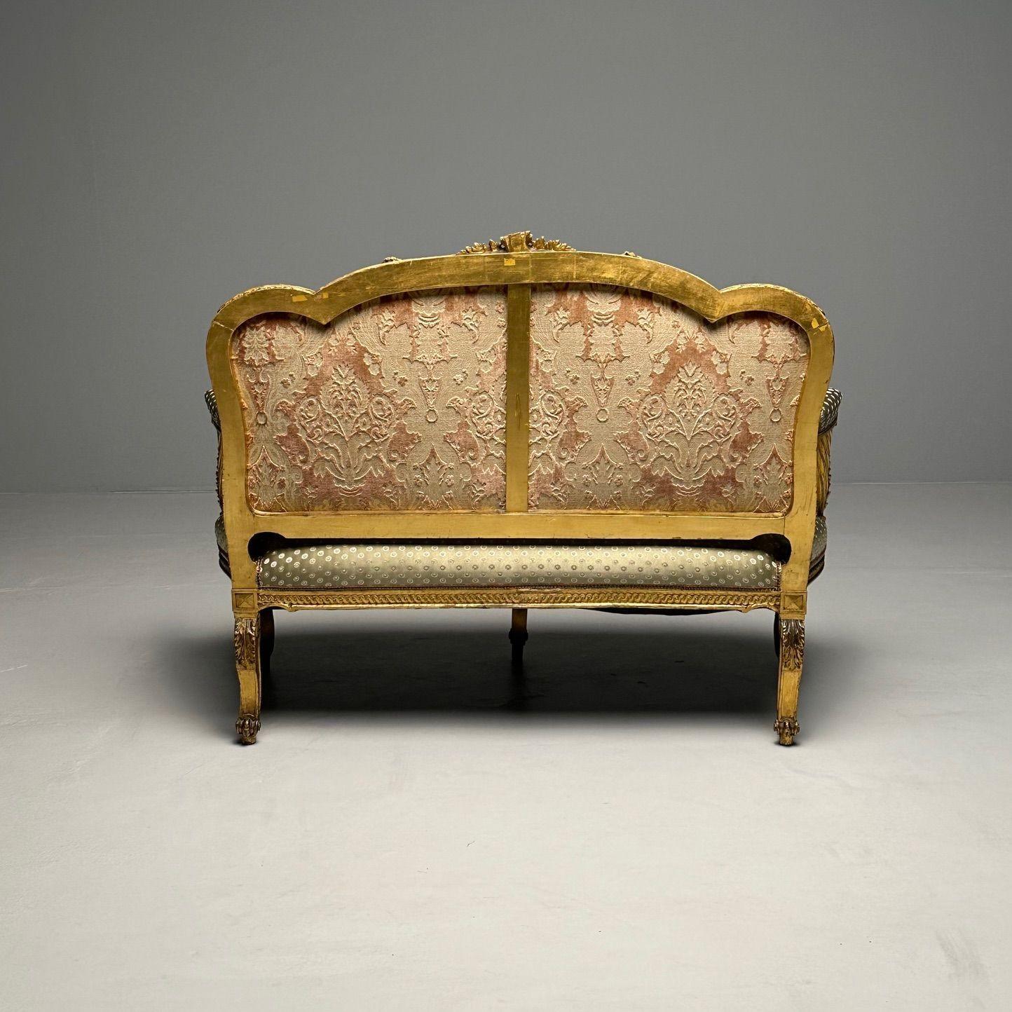Settee / Canape aus dem 19. Jahrhundert, Durand, Louis XV.-Sessel, vergoldetes Holz, Scalamandre-Polsterung im Angebot 12