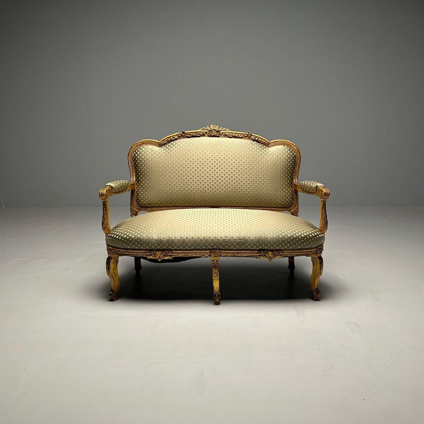 Settee / Canape aus dem 19. Jahrhundert, Durand, Louis XV.-Sessel, vergoldetes Holz, Scalamandre-Polsterung im Angebot 13