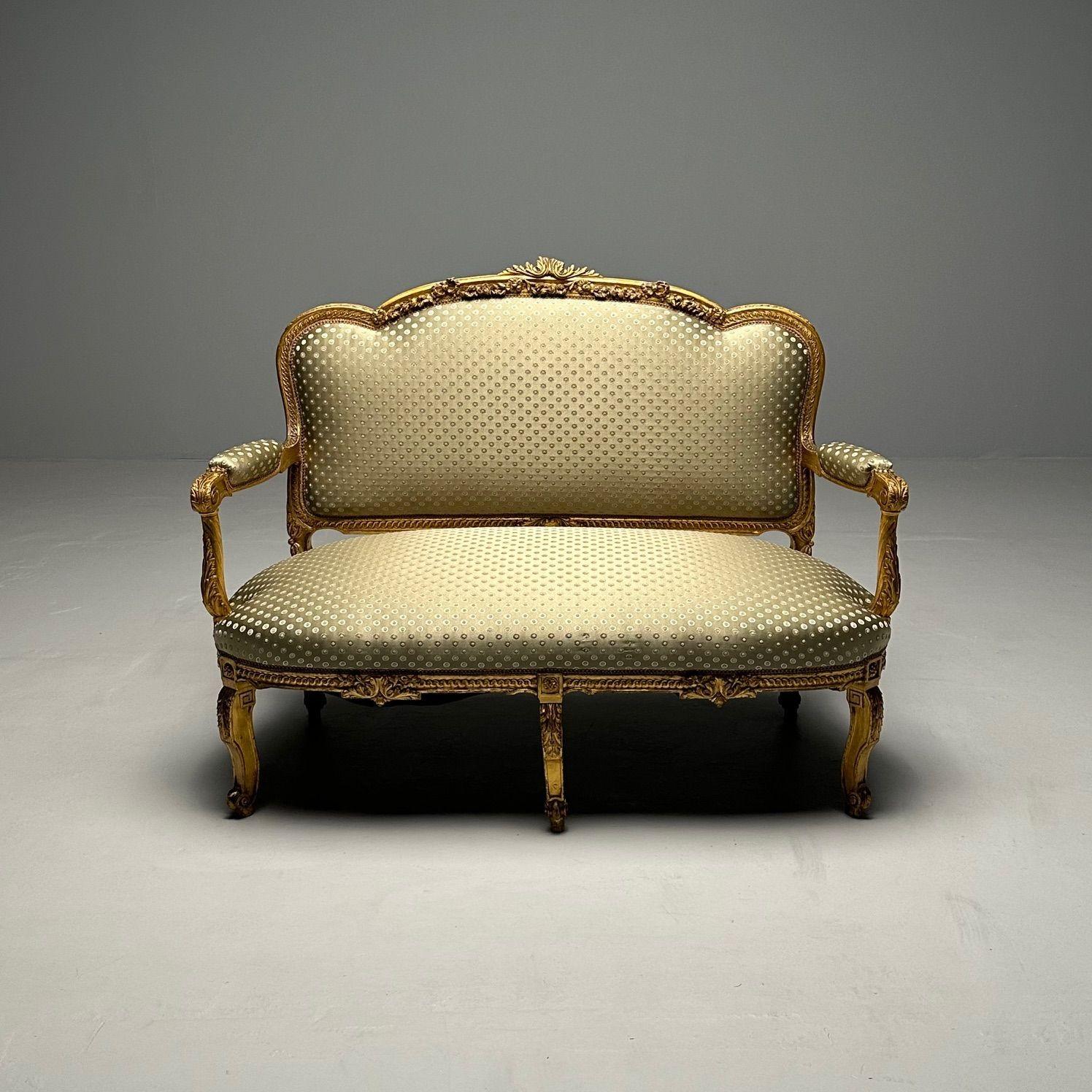 Settee / Canape aus dem 19. Jahrhundert, Durand, Louis XV.-Sessel, vergoldetes Holz, Scalamandre-Polsterung im Angebot 14