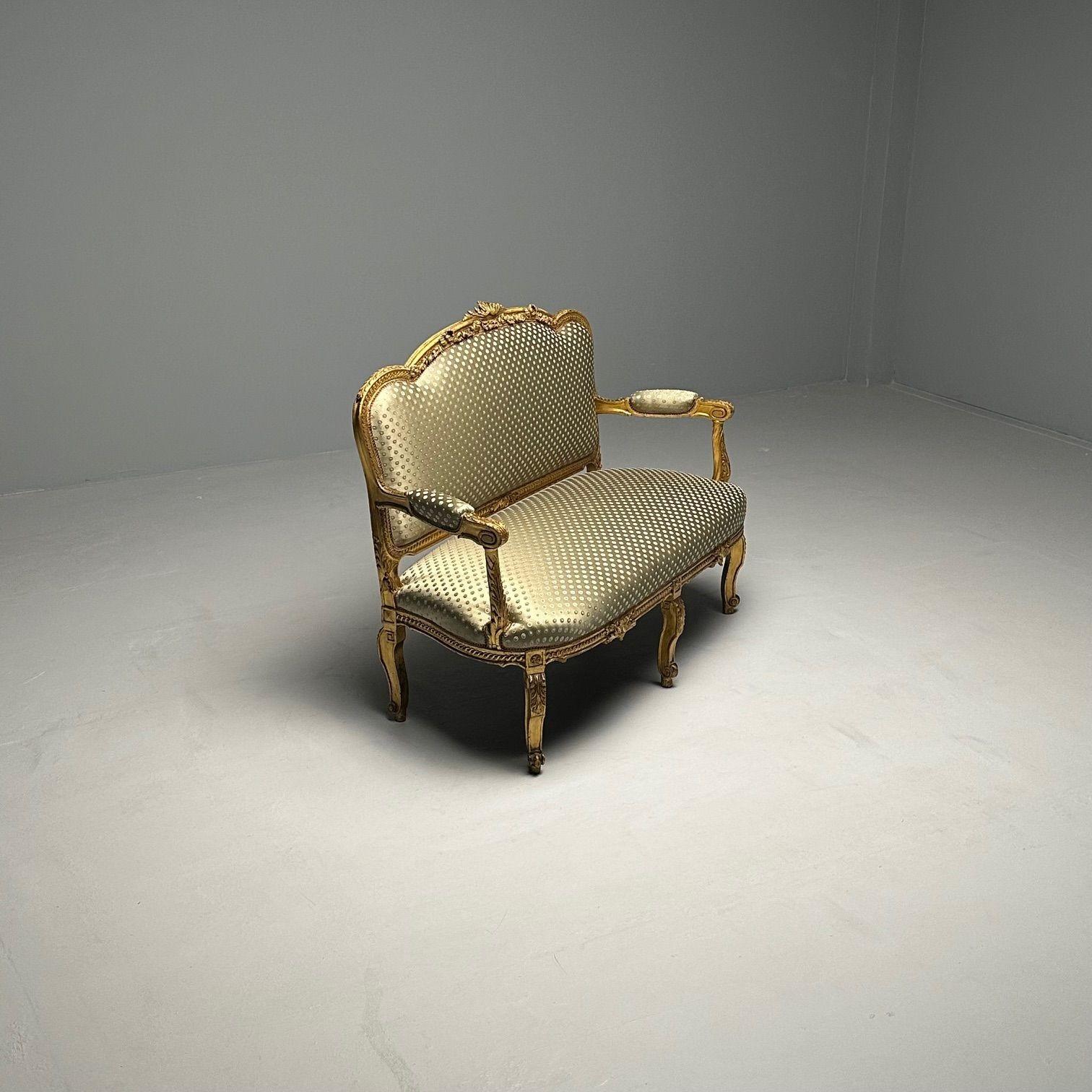 Settee / Canape aus dem 19. Jahrhundert, Durand, Louis XV.-Sessel, vergoldetes Holz, Scalamandre-Polsterung (Textil) im Angebot