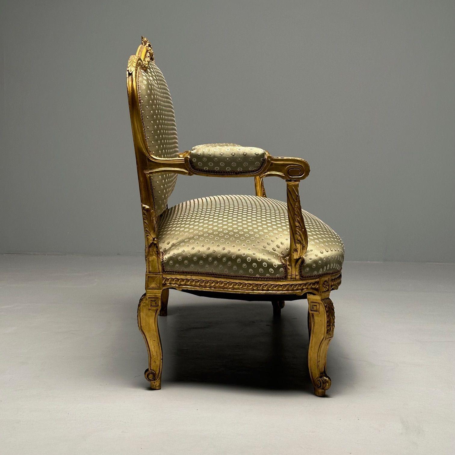 Settee / Canape aus dem 19. Jahrhundert, Durand, Louis XV.-Sessel, vergoldetes Holz, Scalamandre-Polsterung im Angebot 1