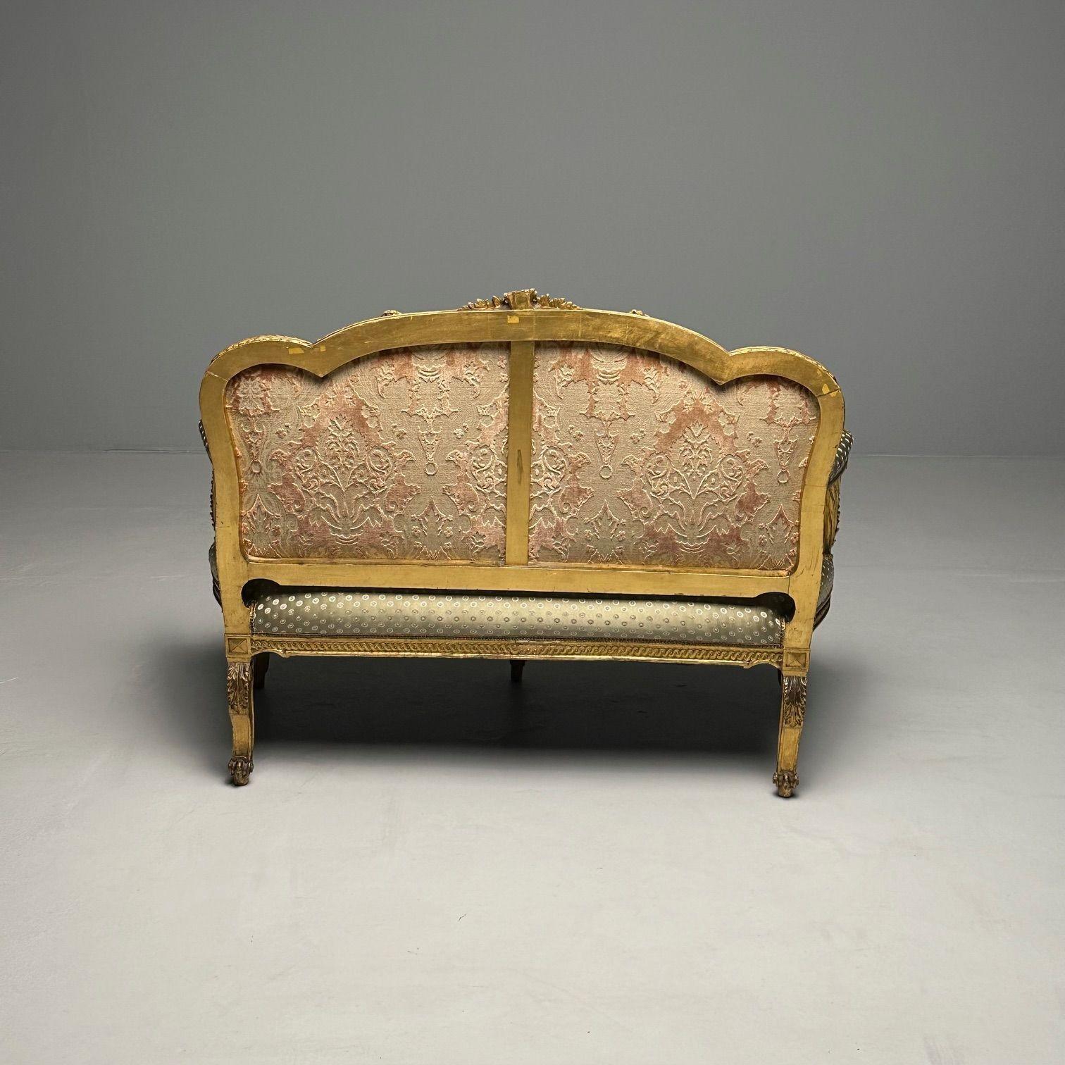 Settee / Canape aus dem 19. Jahrhundert, Durand, Louis XV.-Sessel, vergoldetes Holz, Scalamandre-Polsterung im Angebot 3