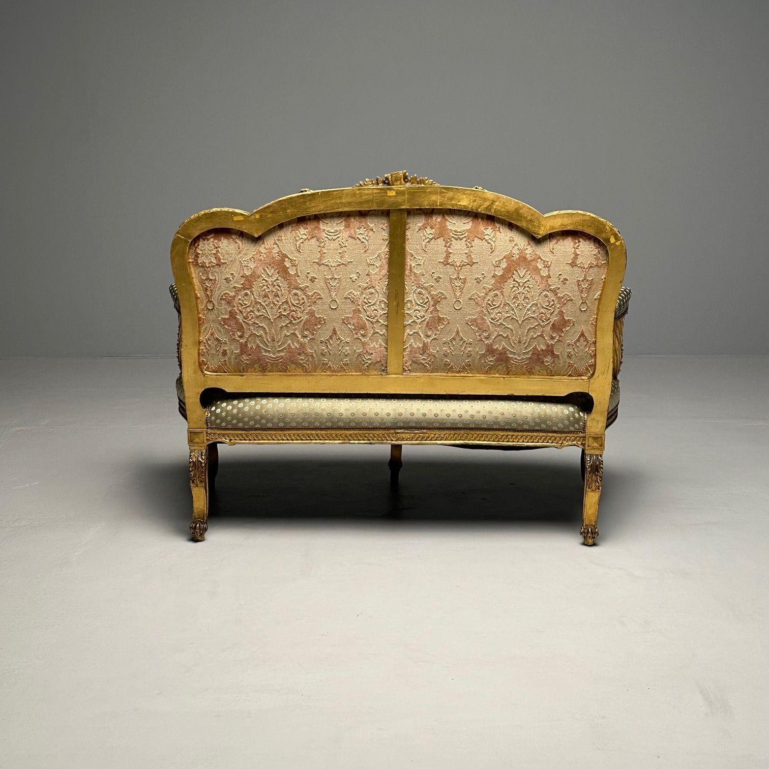 Settee / Canape aus dem 19. Jahrhundert, Durand, Louis XV.-Sessel, vergoldetes Holz, Scalamandre-Polsterung im Angebot 4