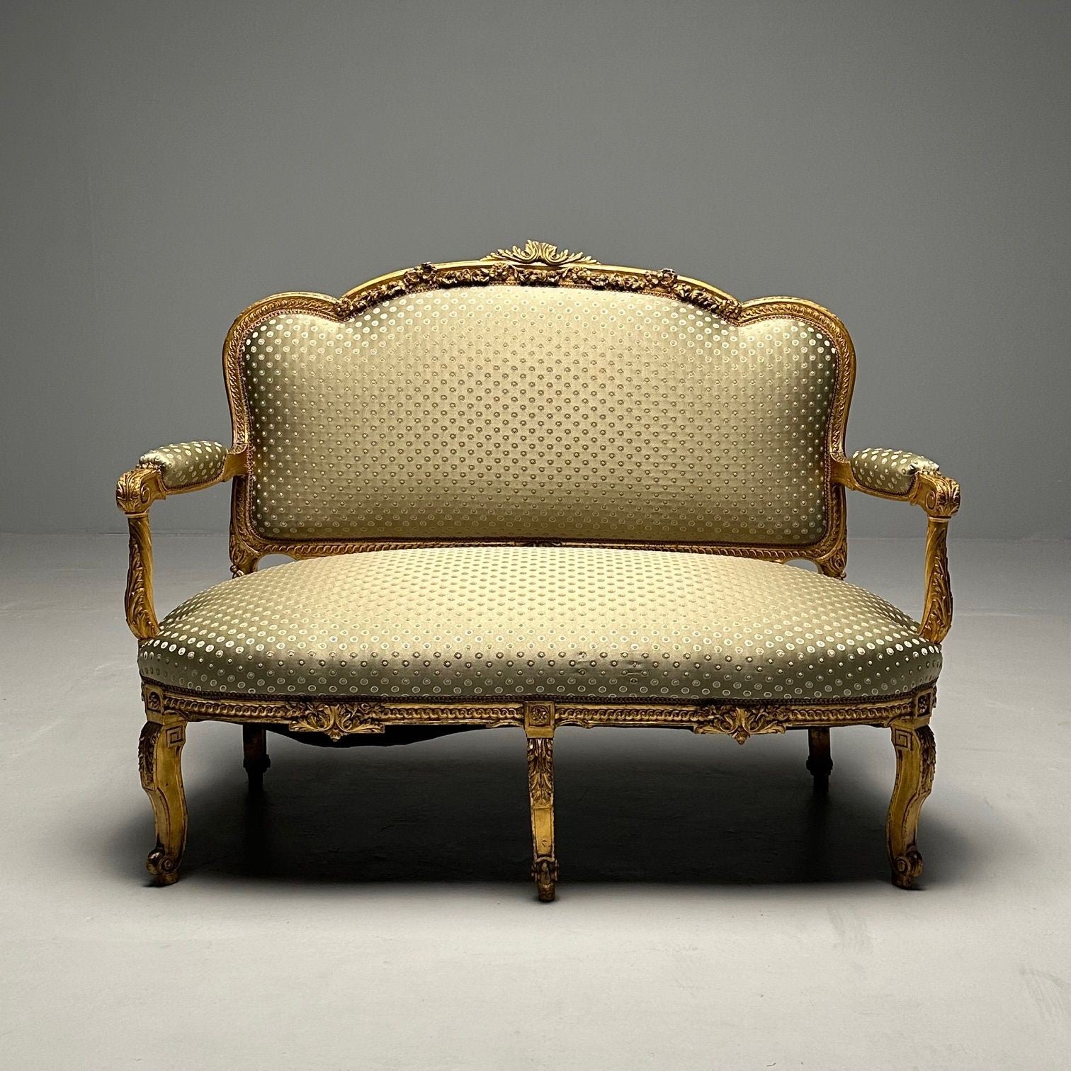 Settee / Canape aus dem 19. Jahrhundert, Durand, Louis XV.-Sessel, vergoldetes Holz, Scalamandre-Polsterung im Angebot
