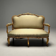 Canapé du 19ème siècle, Durand, Louis XV, bois doré, tissu d'ameublement Scalamandre