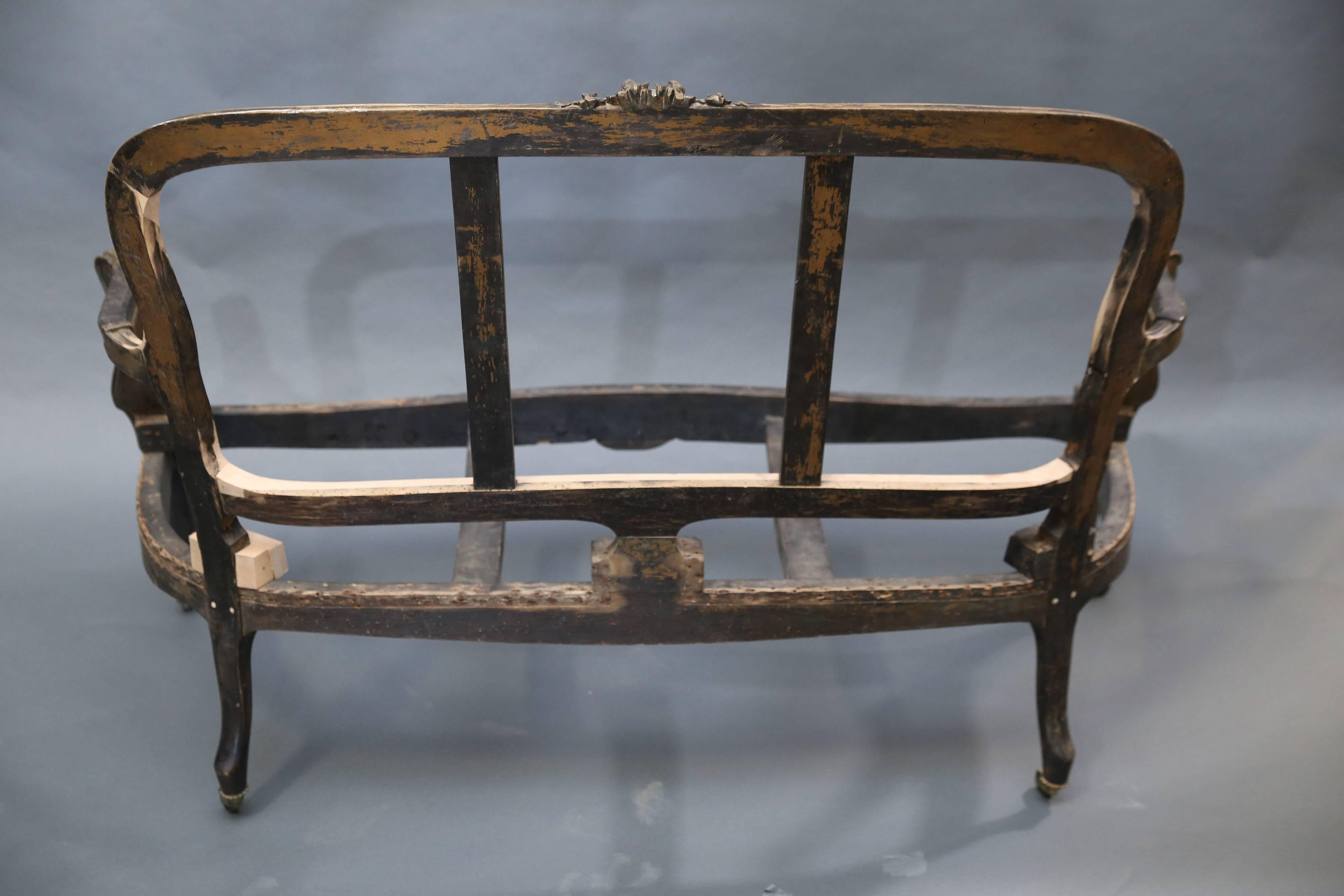 18th Century 19th Century Settee Frame with Original Paint Ready for Reupholstering