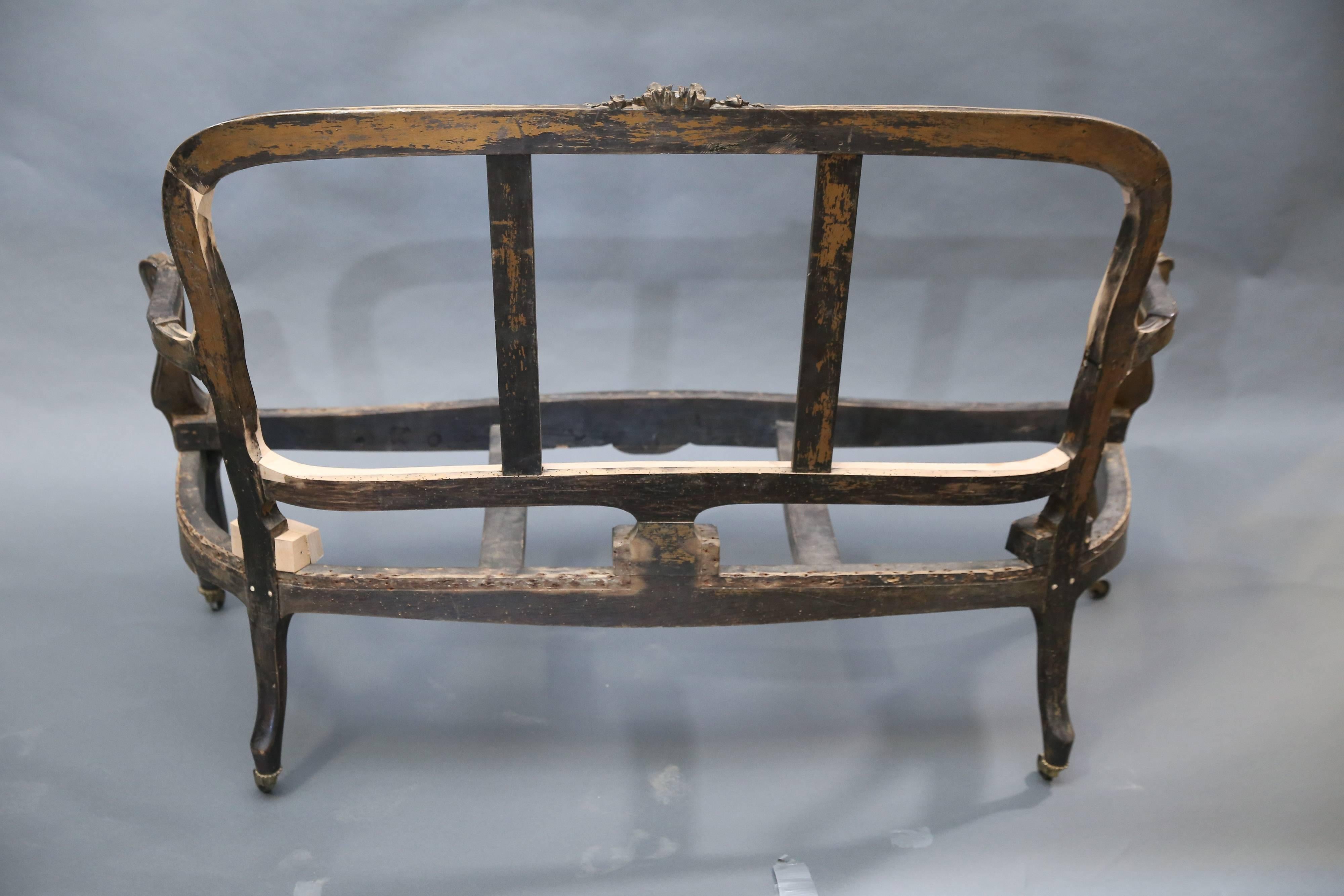 Fruitwood 19th Century Settee Frame with Original Paint Ready for Reupholstering