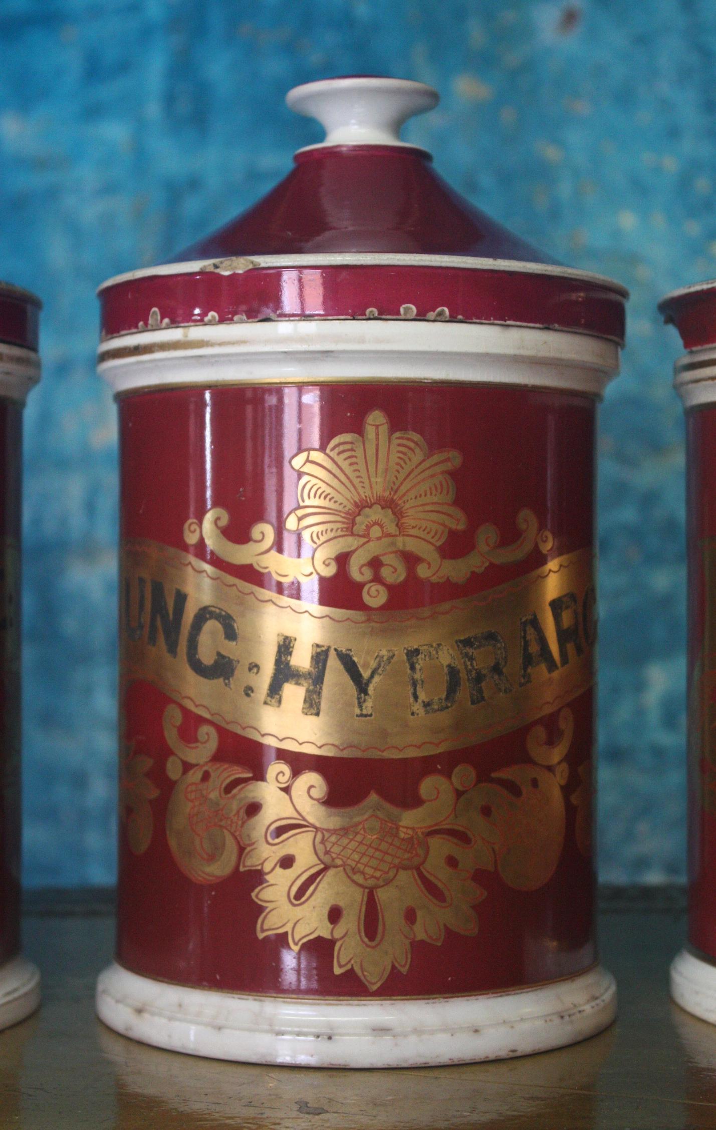19th Century Seven Crimson Pharmacy Apothecary Chemist Dispensing Jars 4