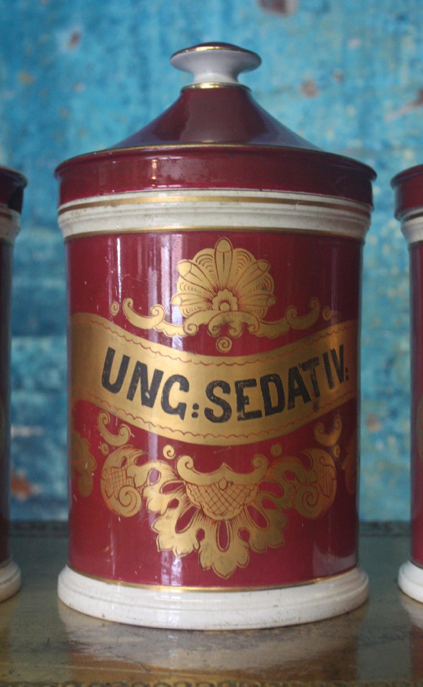 19th Century Seven Crimson Pharmacy Apothecary Chemist Dispensing Jars 5