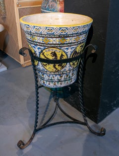 19th Century Sevilla Triana Hand-Painted Ceramic Flowerpot