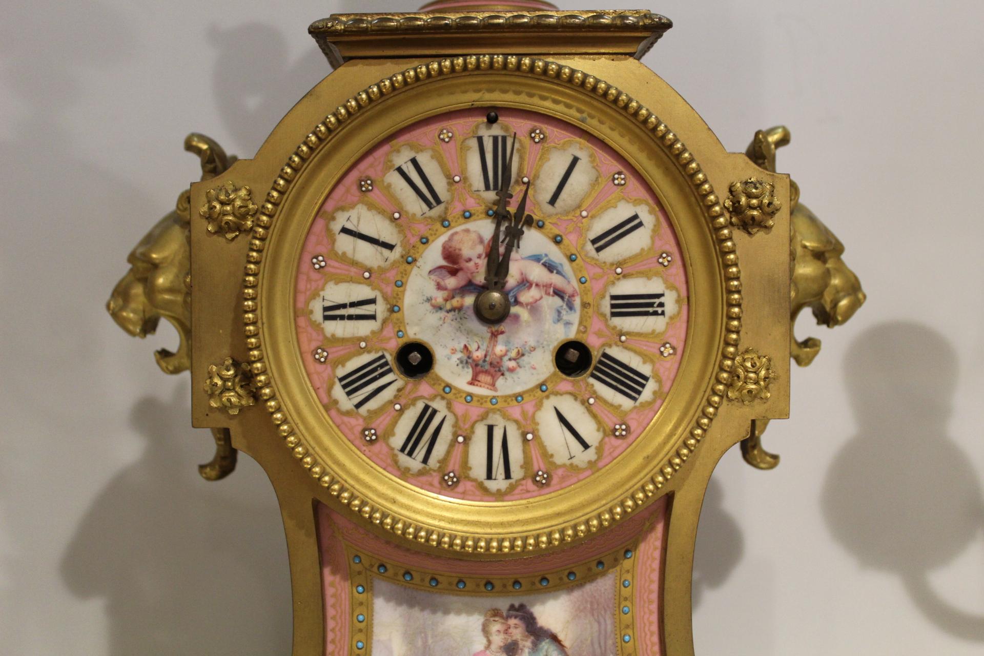 Other 19th Century, Sevre-Style Clock Set, France For Sale