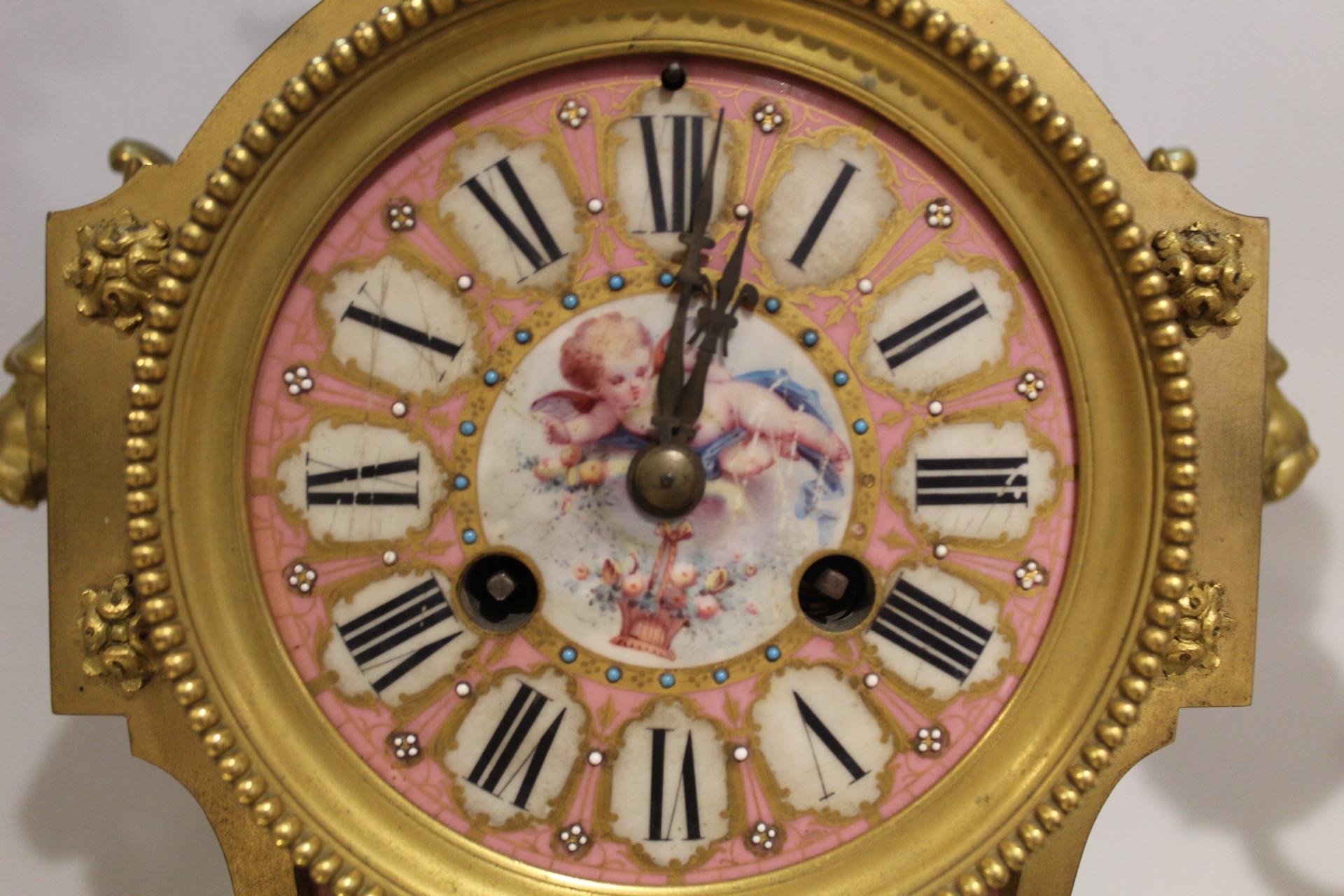 Enameled 19th Century, Sevre-Style Clock Set, France For Sale