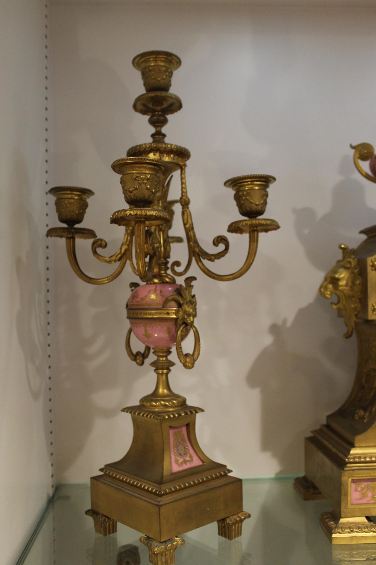 Porcelain 19th Century, Sevre-Style Clock Set, France For Sale