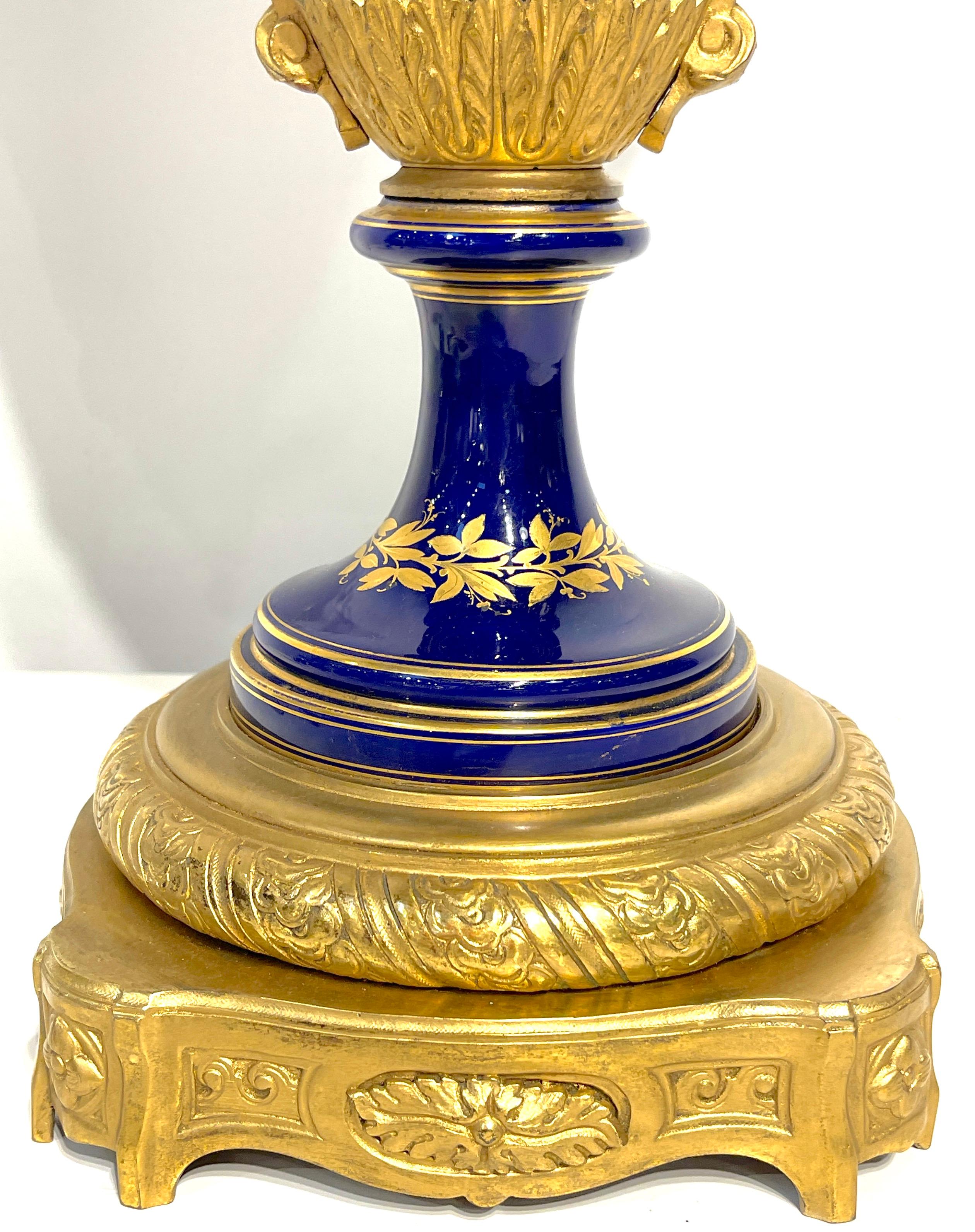 19th Century Sevres Cobalt & Ormolu Louis XIII Hunt Scene Vase & Cover For Sale 12