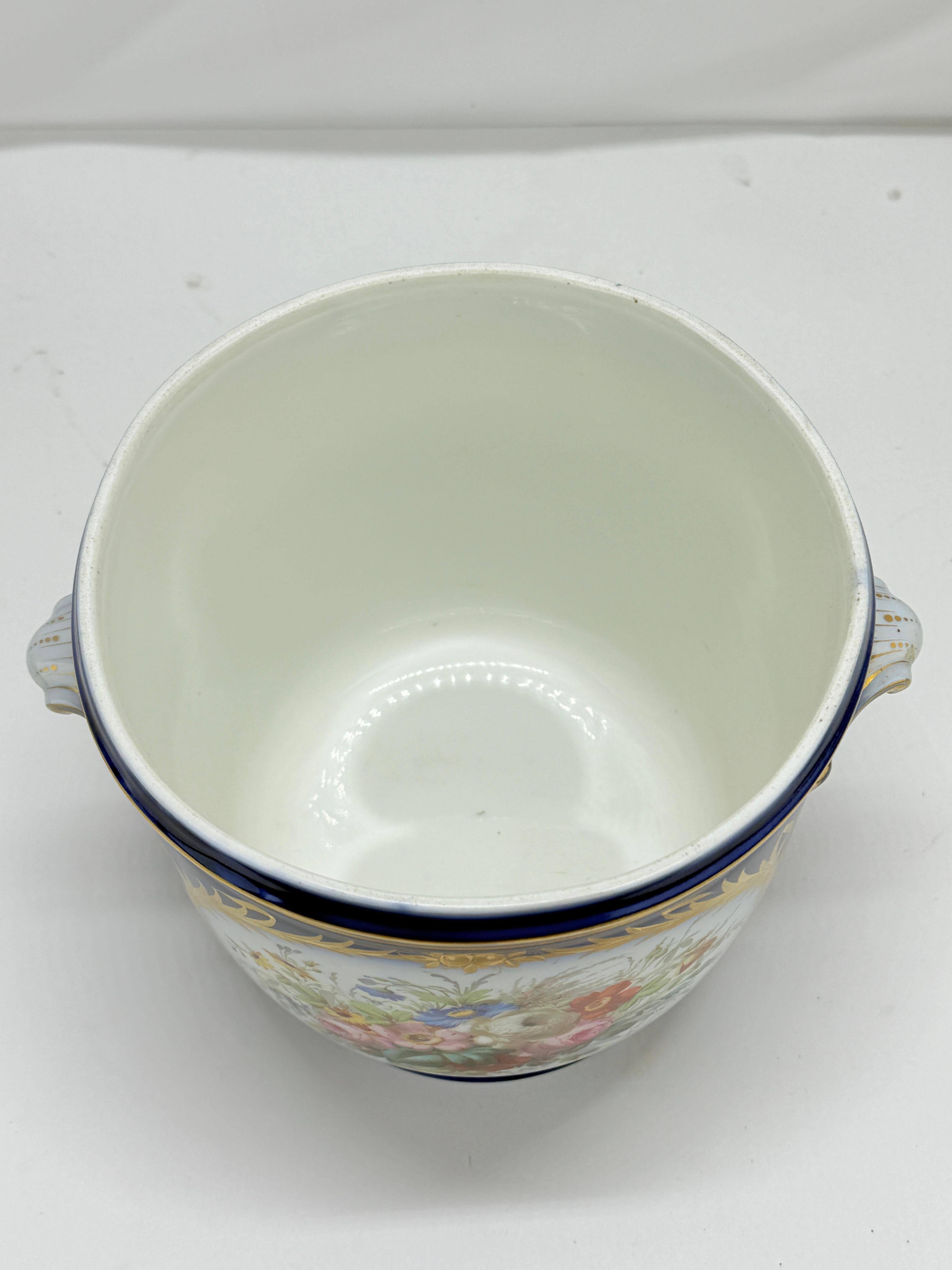 19th Century, Sevres Cobalt Porcelain & Hand Painted Jardiniere or Cache Pot For Sale 4
