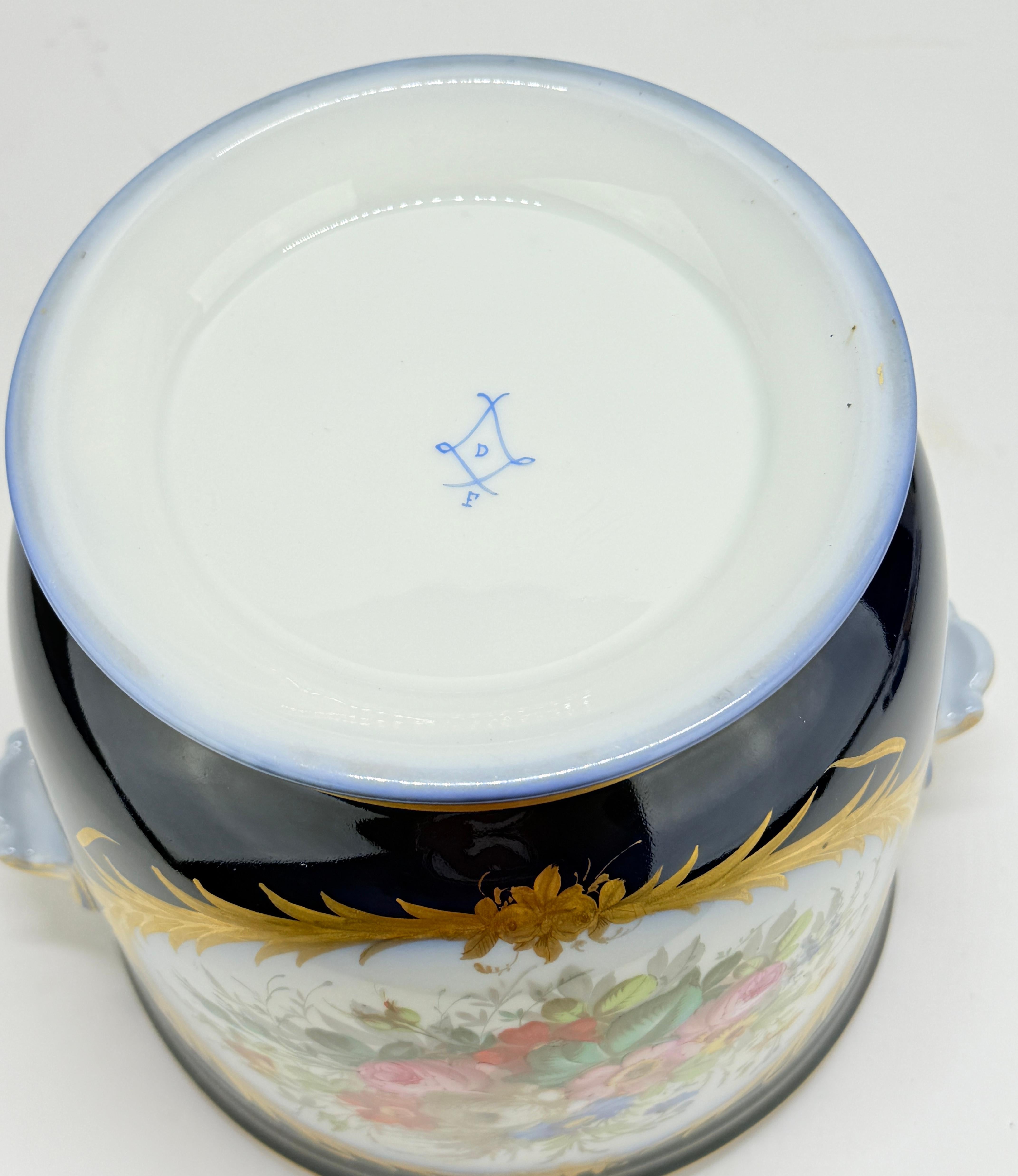 19th Century, Sevres Cobalt Porcelain & Hand Painted Jardiniere or Cache Pot For Sale 5