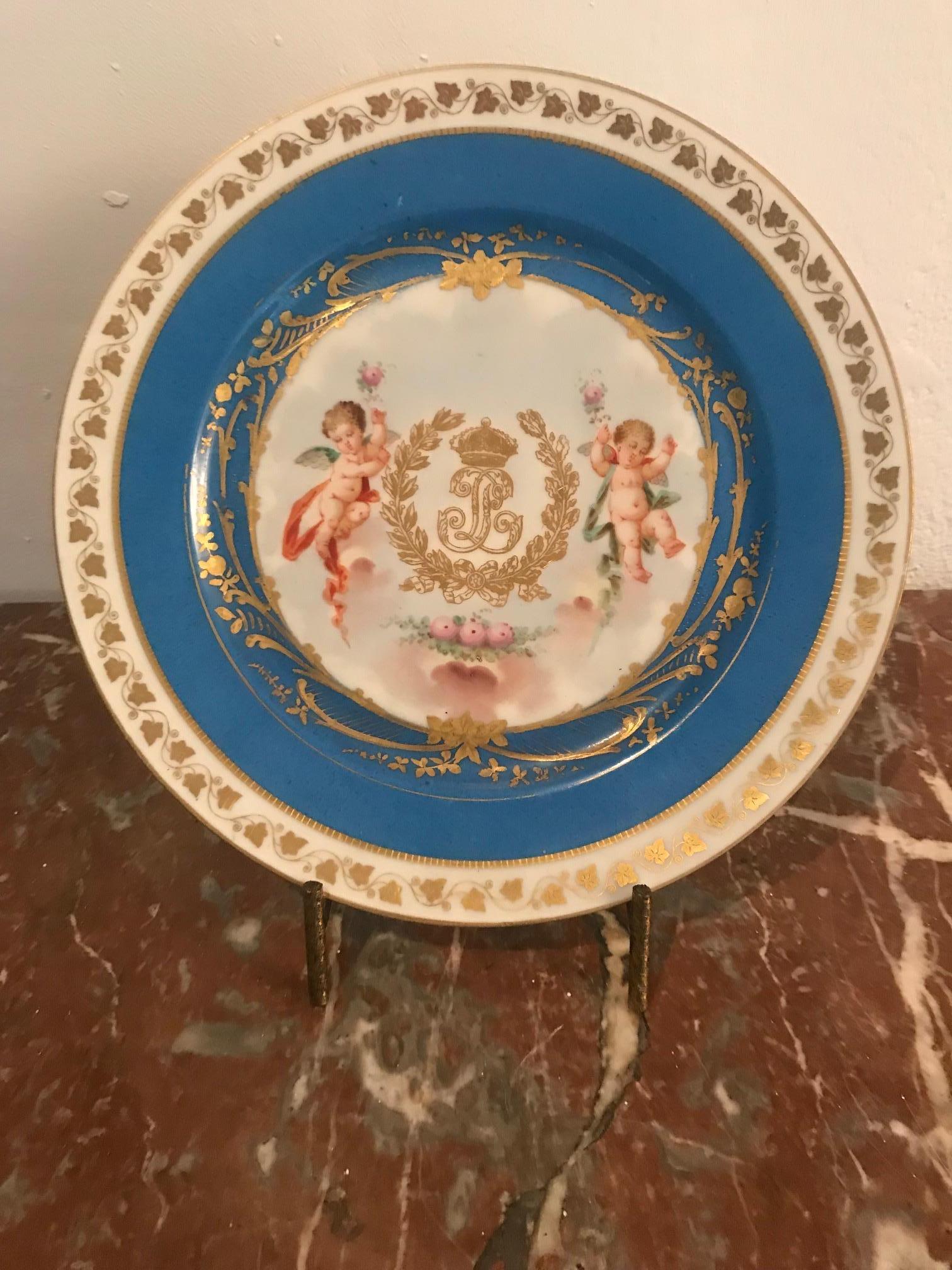 A stunning Louis Philippe Sèvres plate with makers stamp and Chateau des Tuileries stamped verso. Dated 1946.
