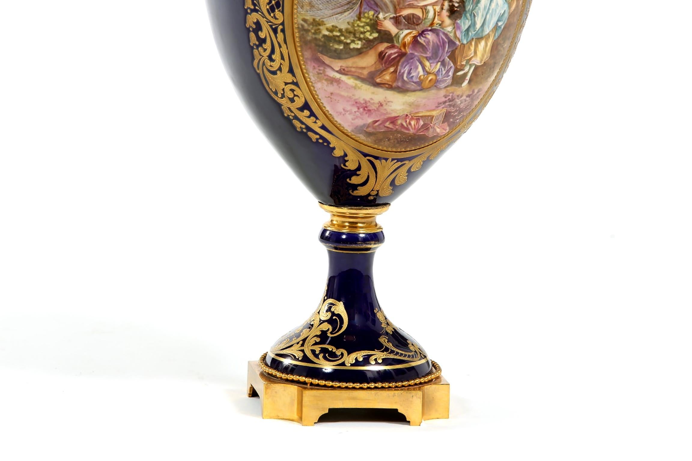 Hand-Painted 19th Century Sevres Porcelain Covered Decorative Urn