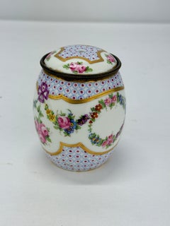 19th Century Sevres Porcelain & Floral Enameled Lidded Vanity Jar