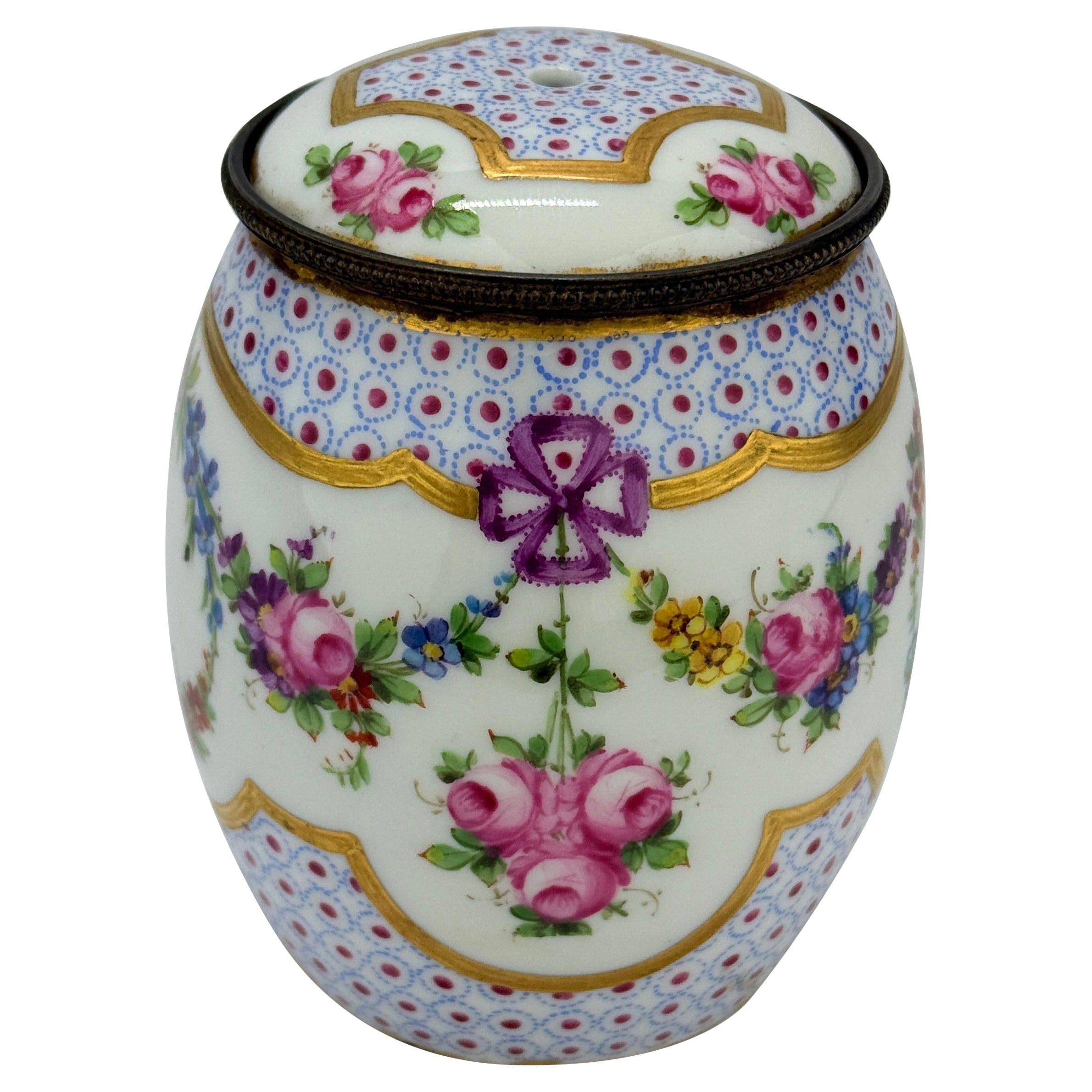 19th Century Sevres Porcelain 
Floral Enameled Lidded Vanity Jar